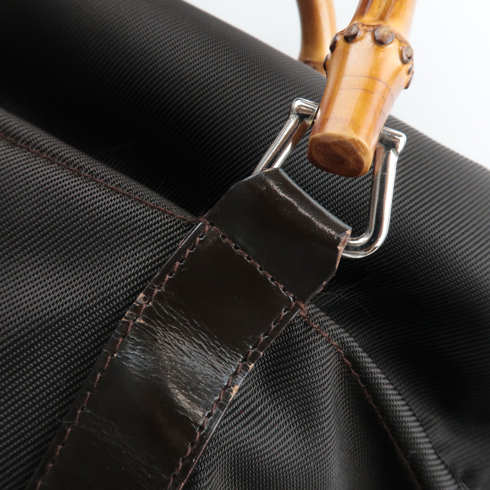 GUCCI Bamboo Nylon Canvas Patent Handbag Brown 002.2854.0412.5