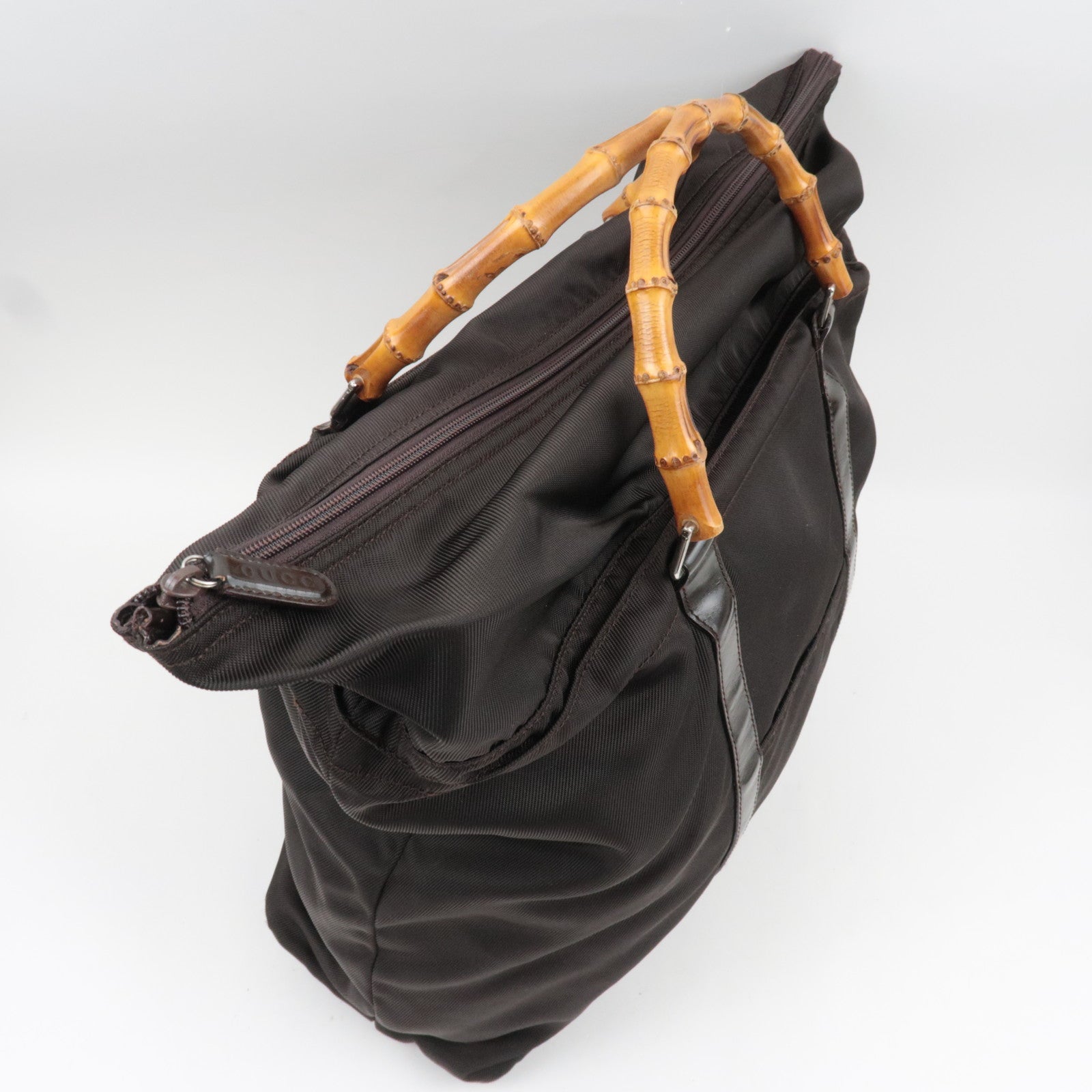 GUCCI Bamboo Nylon Canvas Patent Handbag Brown 002.2854.0412.5