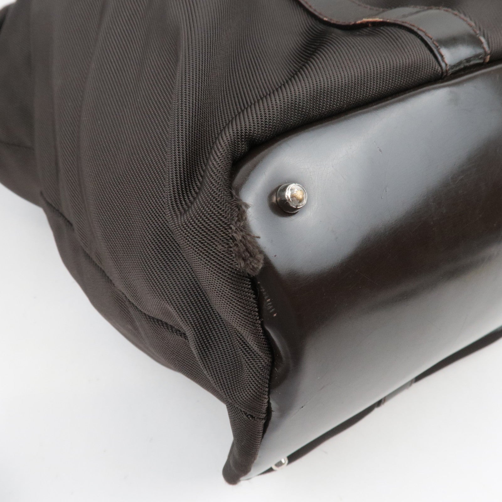 GUCCI Bamboo Nylon Canvas Patent Handbag Brown 002.2854.0412.5