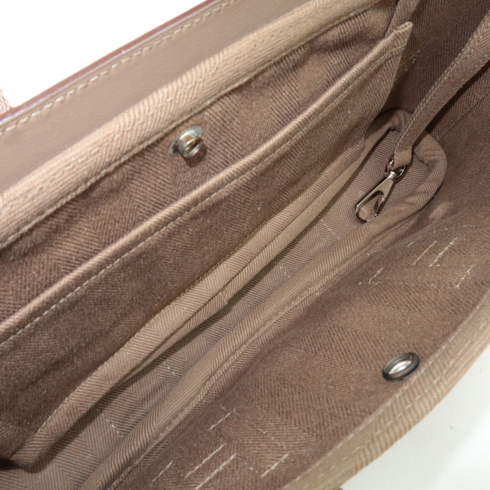 HERMES Valparaiso Long PM Toile Chevron Leather Handbag □J Stamp (2006) Etoupe *Dust bag, Pouch