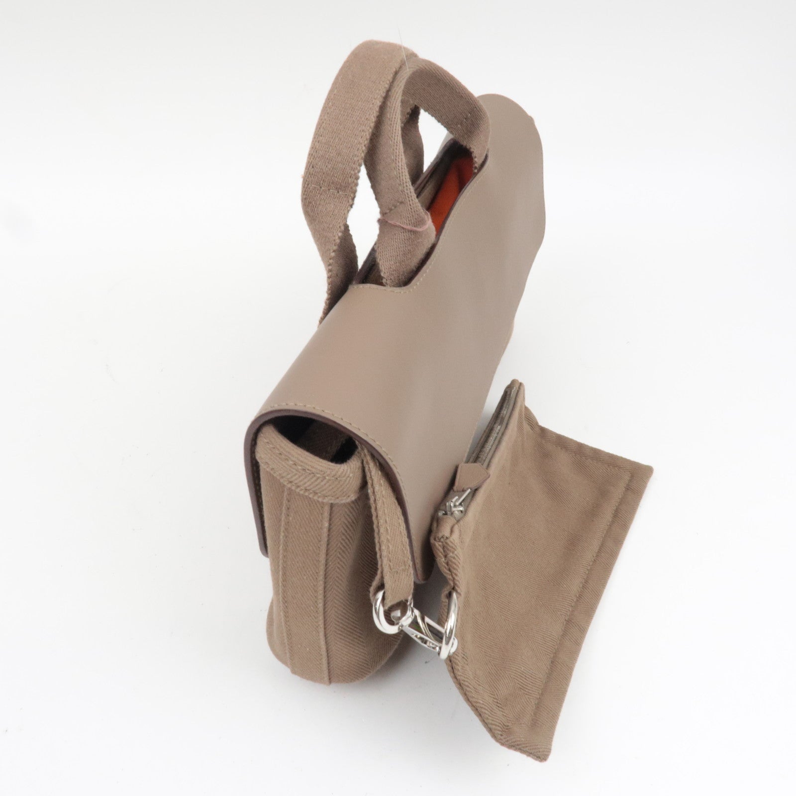 HERMES Valparaiso Long PM Toile Chevron Leather Handbag □J Stamp (2006) Etoupe *Dust bag, Pouch