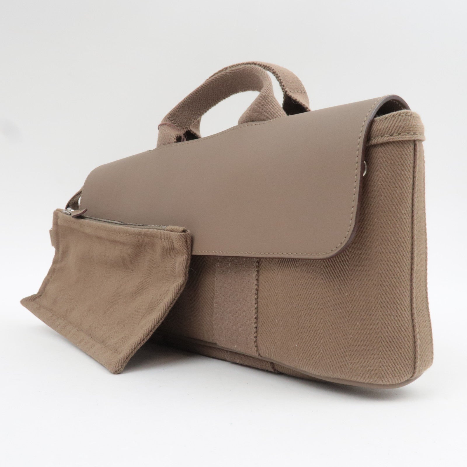 HERMES Valparaiso Long PM Toile Chevron Leather Handbag □J Stamp (2006) Etoupe *Dust bag, Pouch