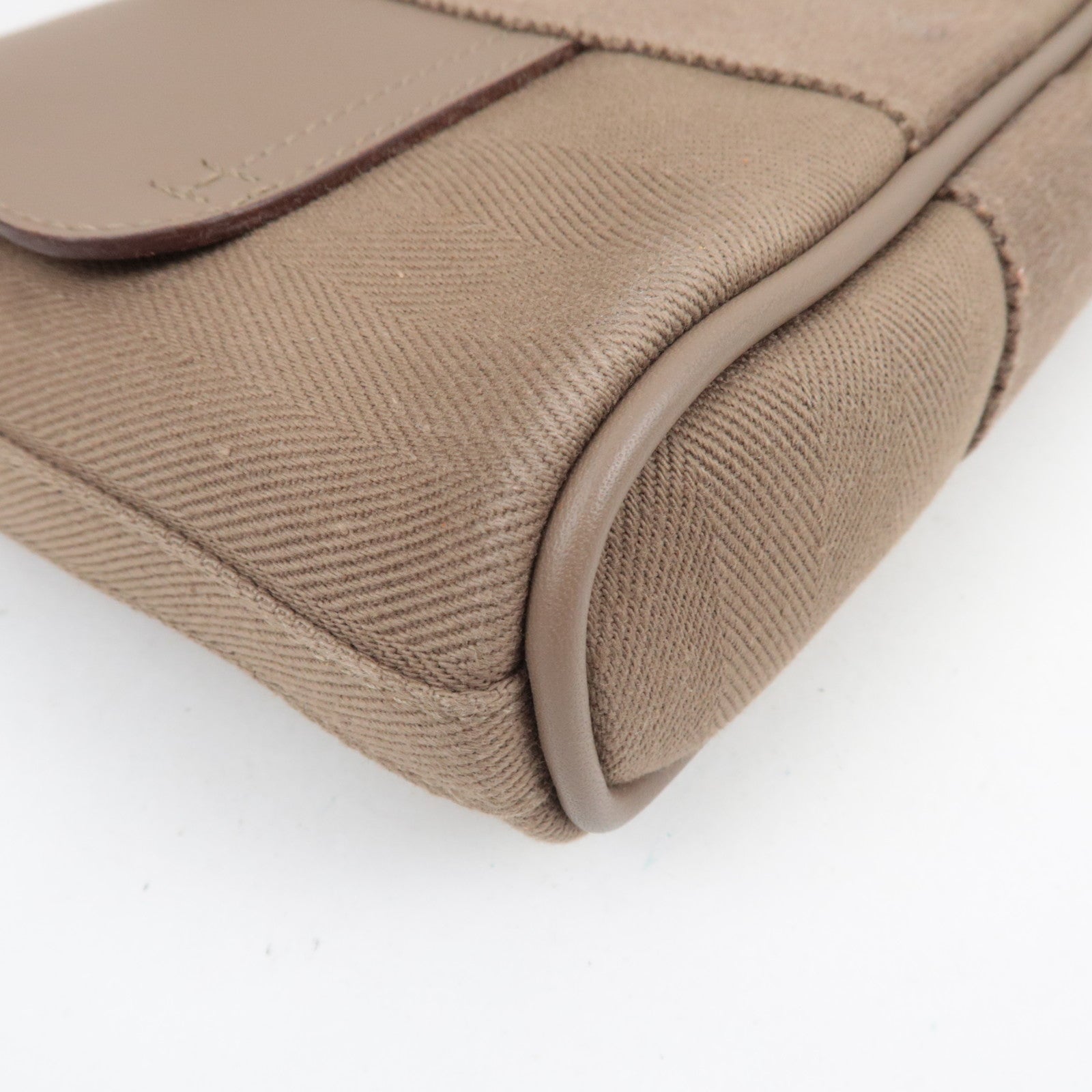 HERMES Valparaiso Long PM Toile Chevron Leather Handbag □J Stamp (2006) Etoupe *Dust bag, Pouch