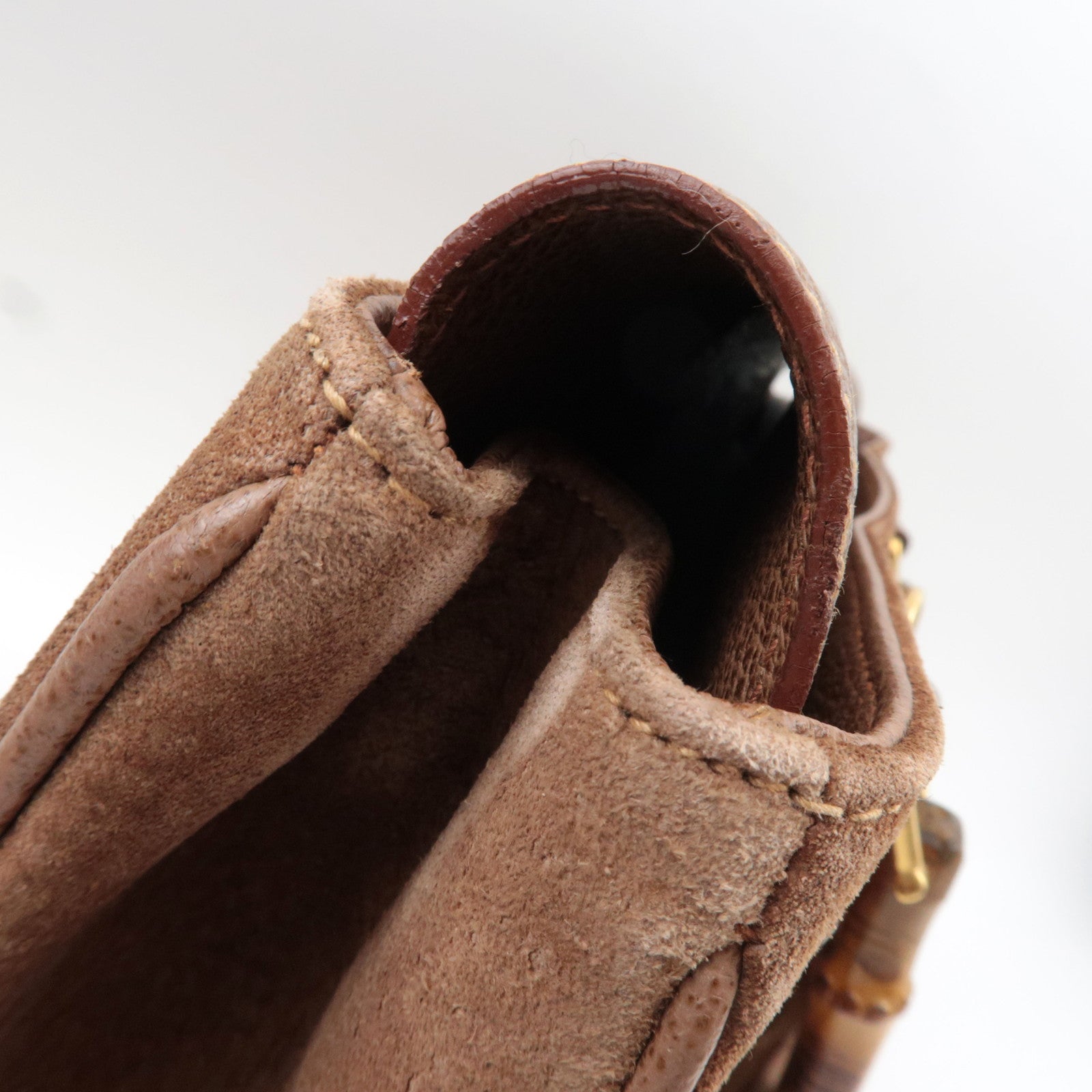 GUCCI Bamboo Suede Leather Handbag Brown 002.2855.0322.0