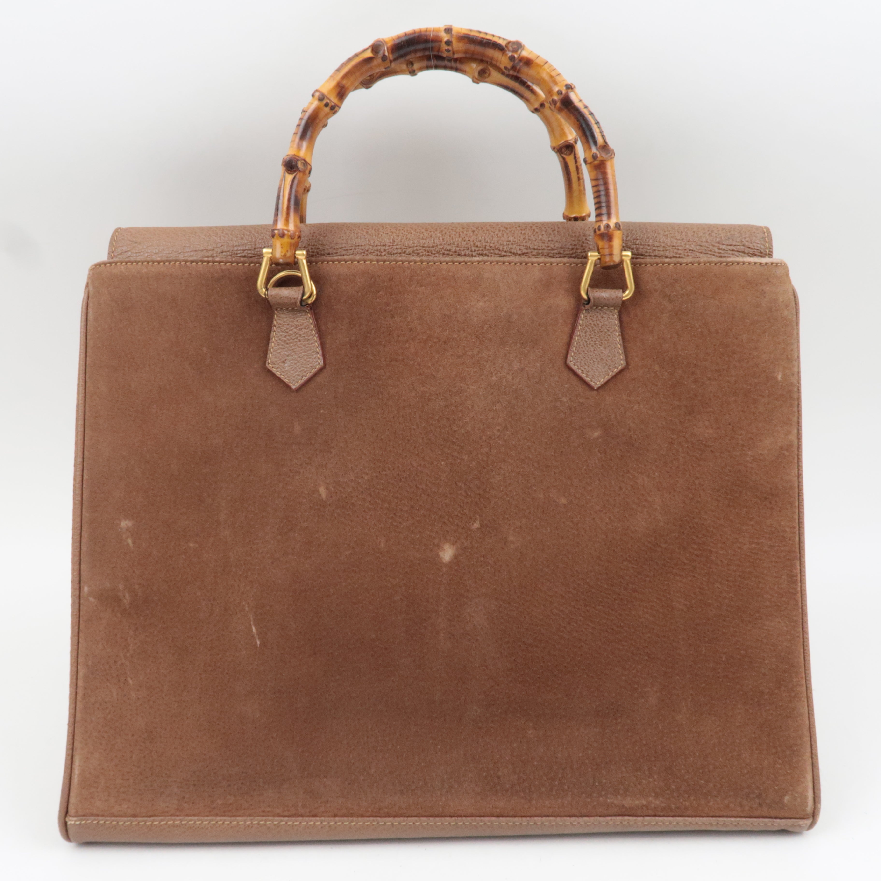GUCCI Bamboo Suede Leather Handbag Brown 002.2855.0322.0