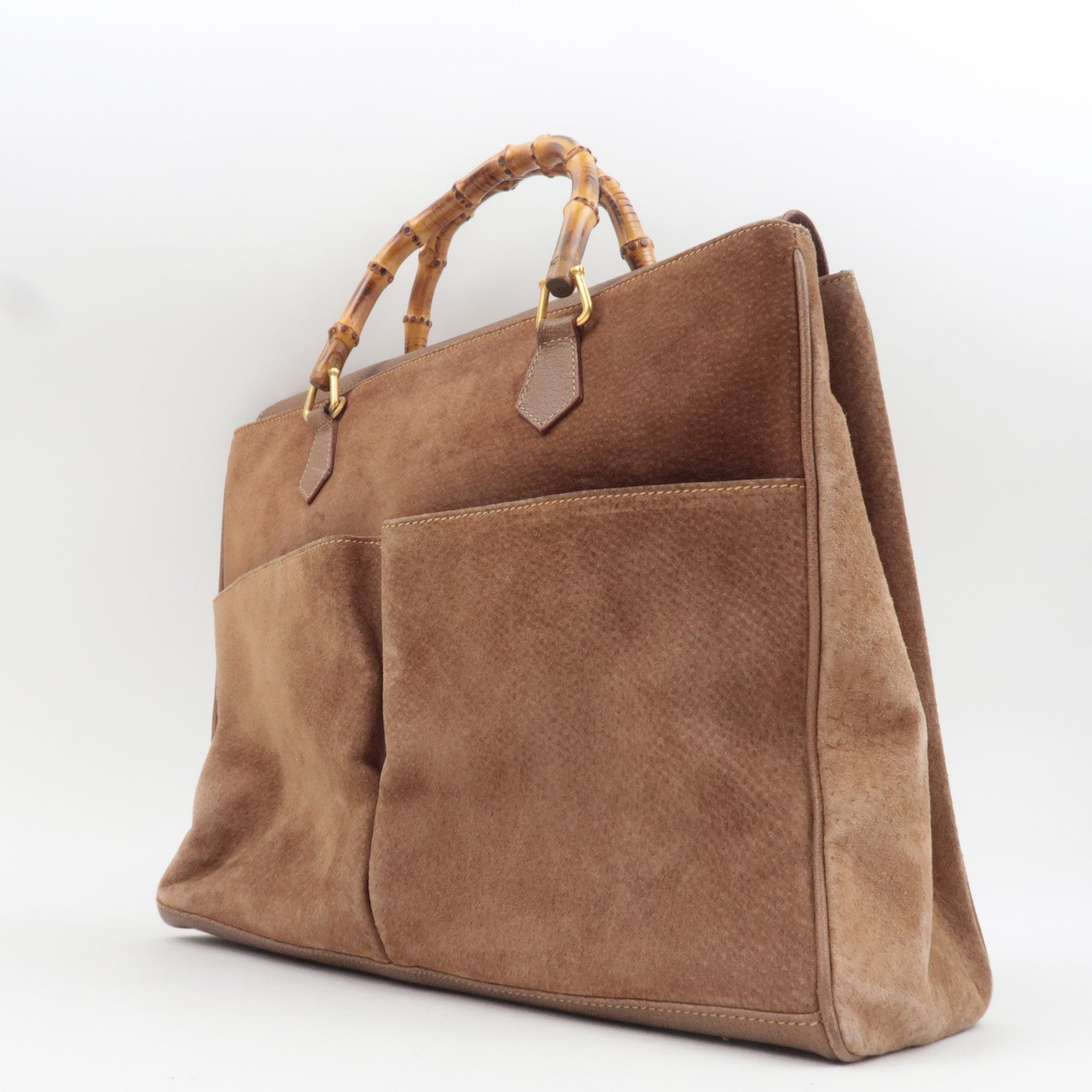 GUCCI Bamboo Suede Leather Handbag Brown 002.2855.0322.0