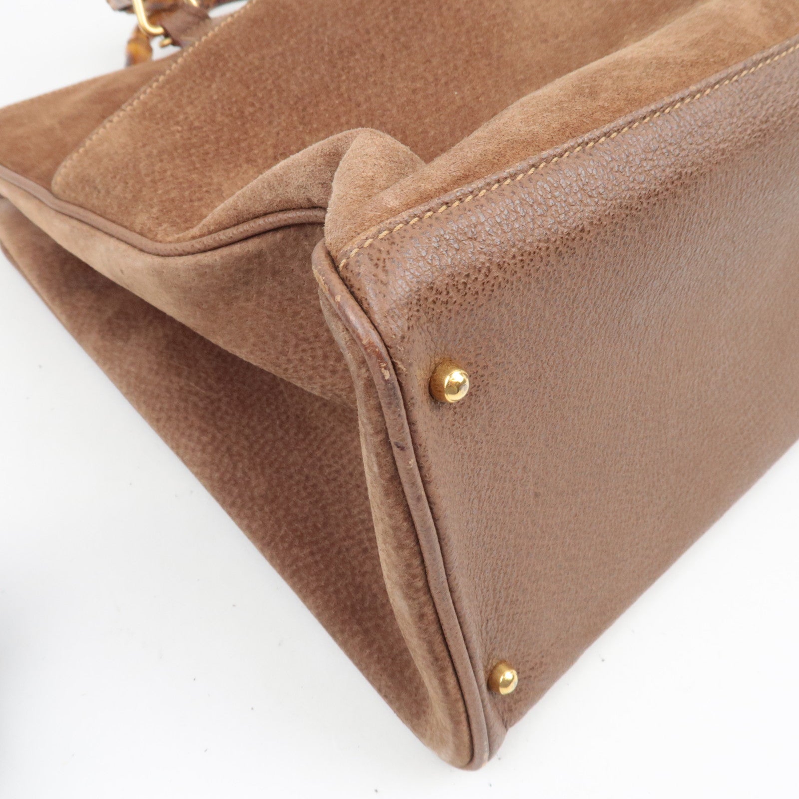 GUCCI Bamboo Suede Leather Handbag Brown 002.2855.0322.0