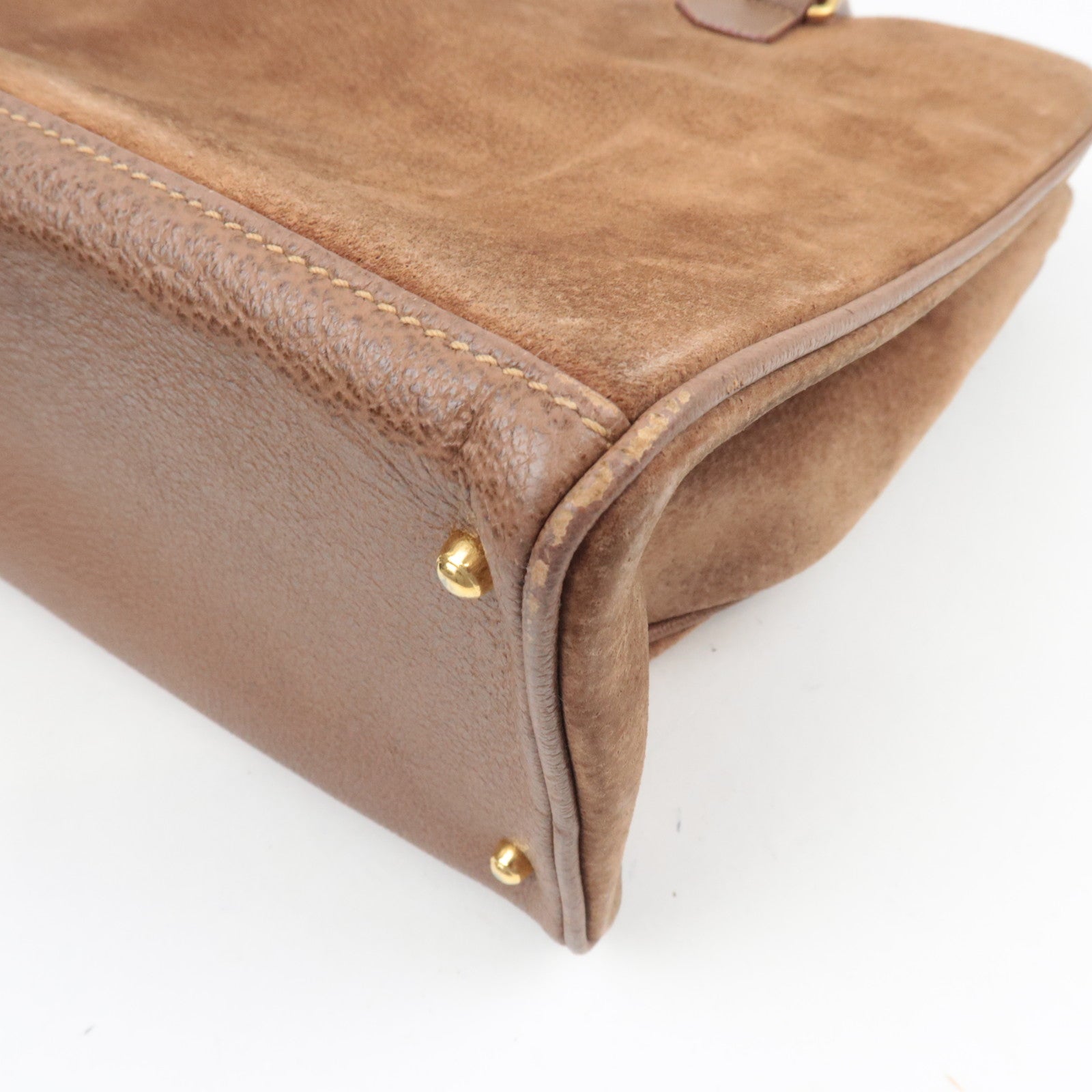 GUCCI Bamboo Suede Leather Handbag Brown 002.2855.0322.0