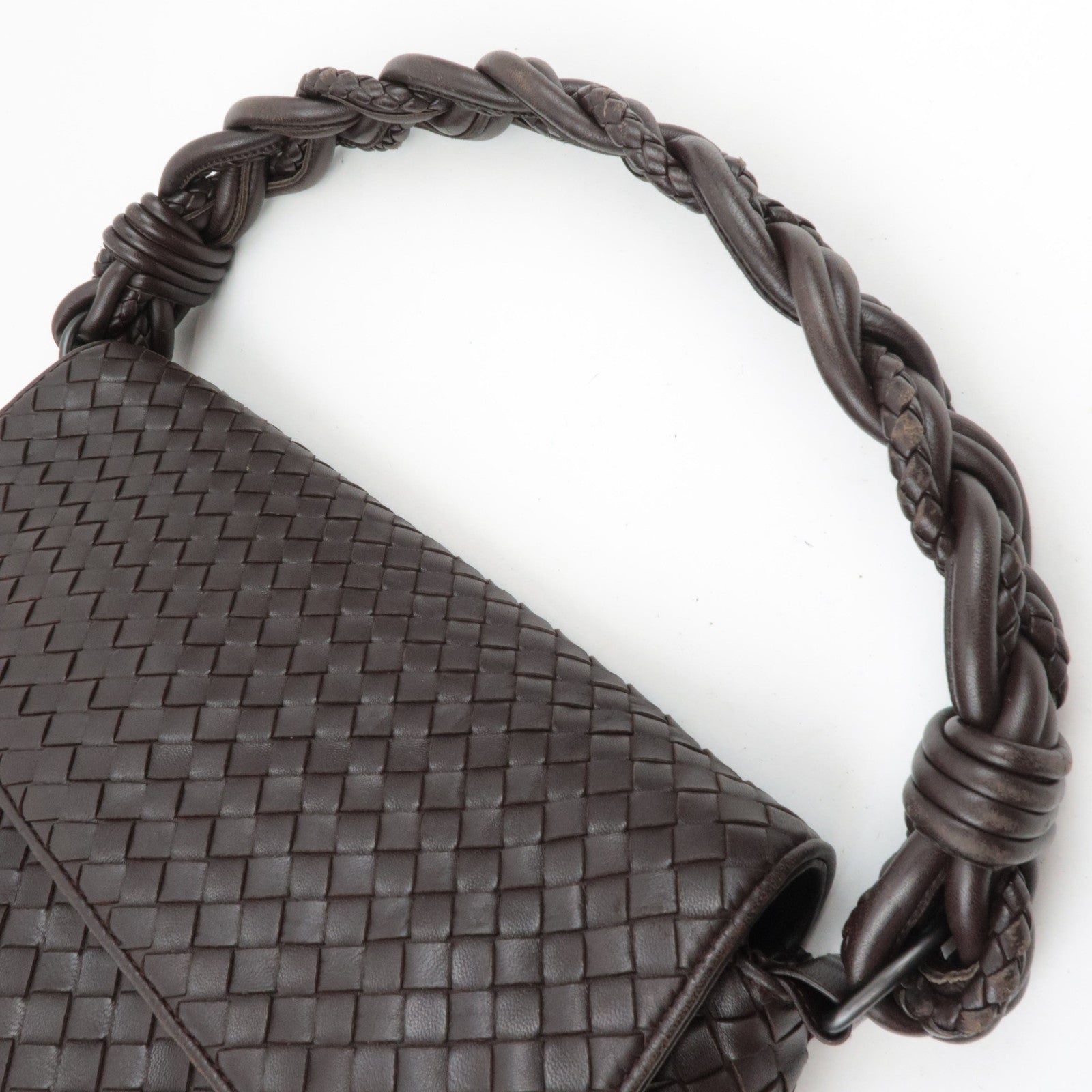 BOTTEGA VENETA Intrecciato Flap Leather Shoulder Bag Brown 145195
