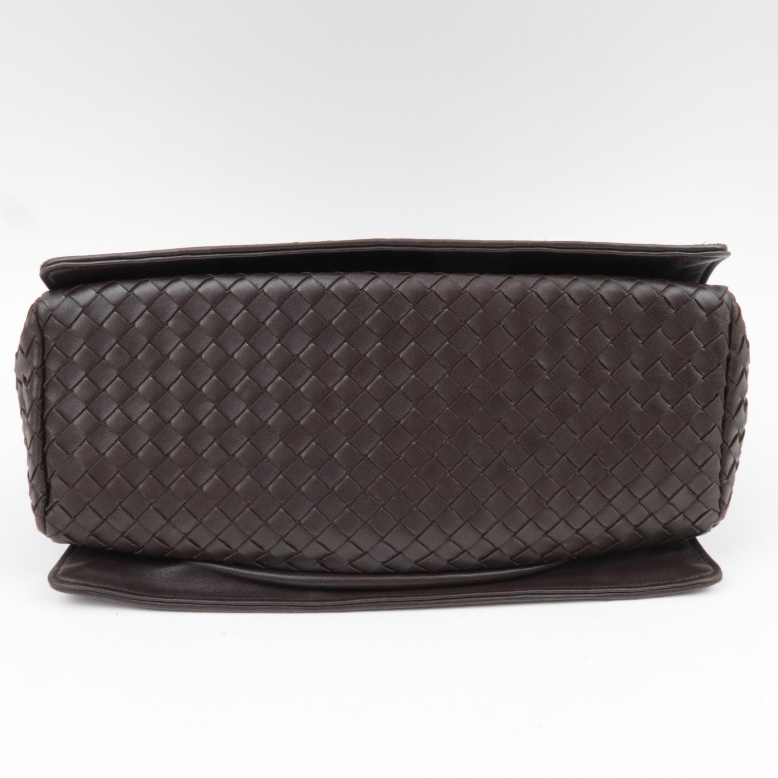 BOTTEGA VENETA Intrecciato Flap Leather Shoulder Bag Brown 145195