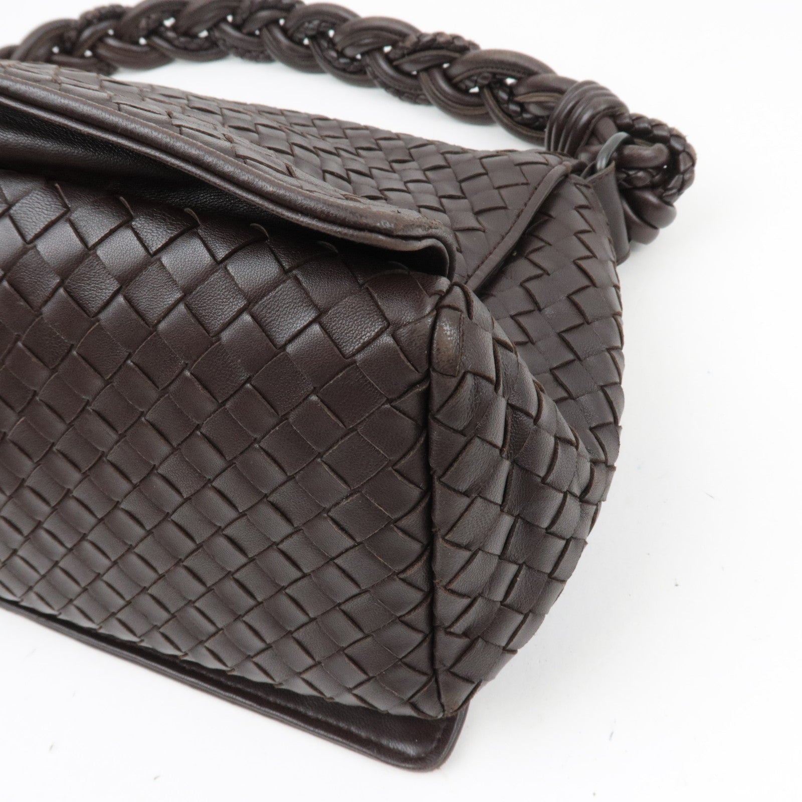 BOTTEGA VENETA Intrecciato Flap Leather Shoulder Bag Brown 145195