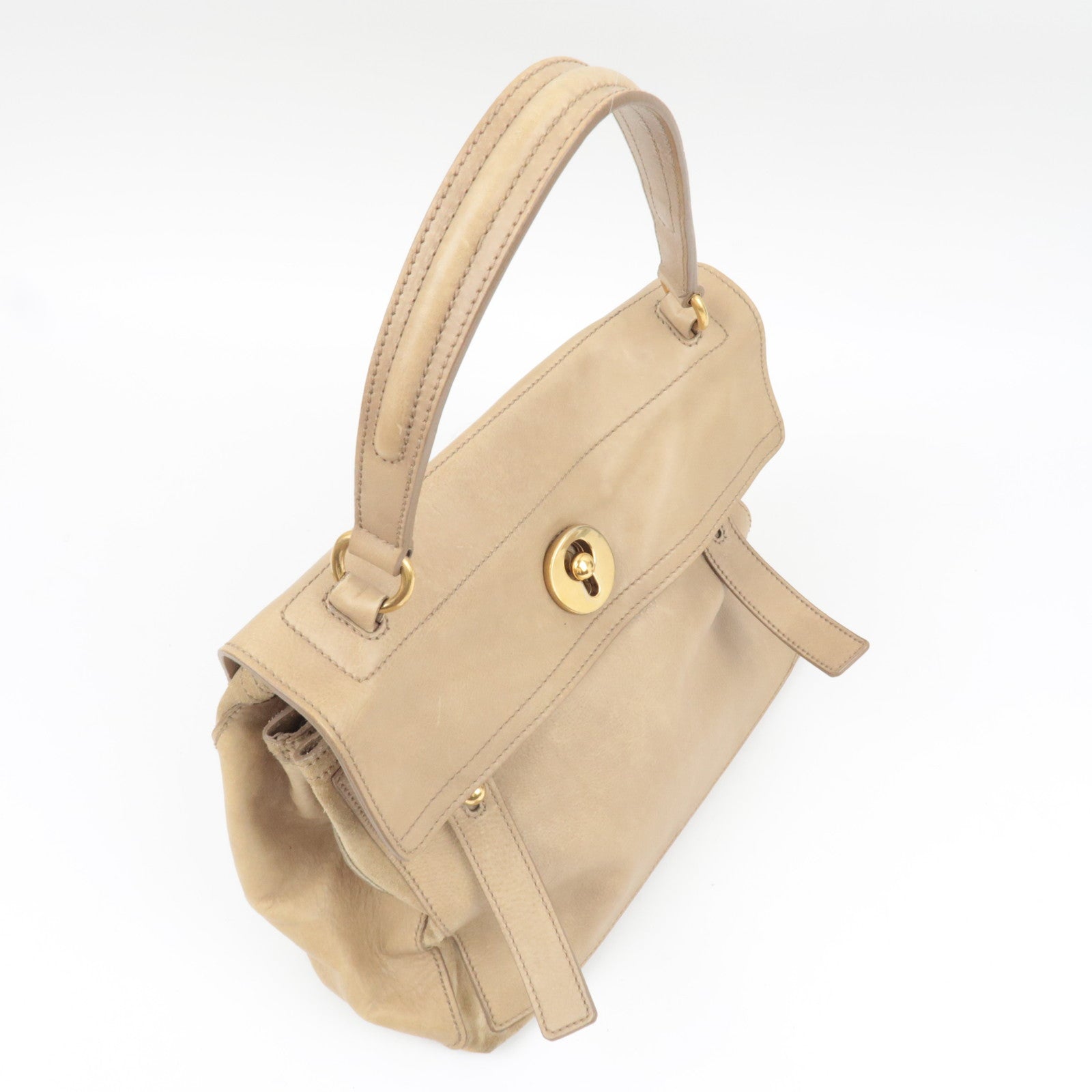 SAINT LAURENT YSL Muse Two Leather Suede Handbag Beige 197149
