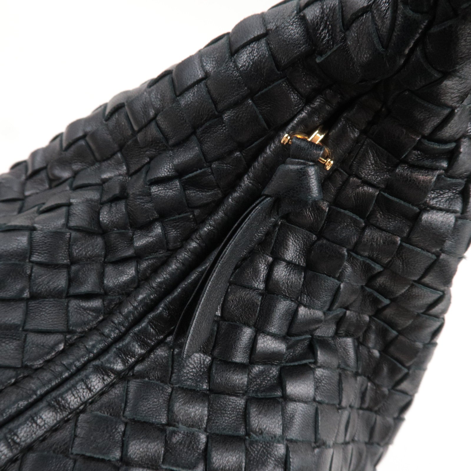 BOTTEGA VENETA Intrecciato Hobo Bag Leather Handbag Black 115654 *Mirror, Dust bag