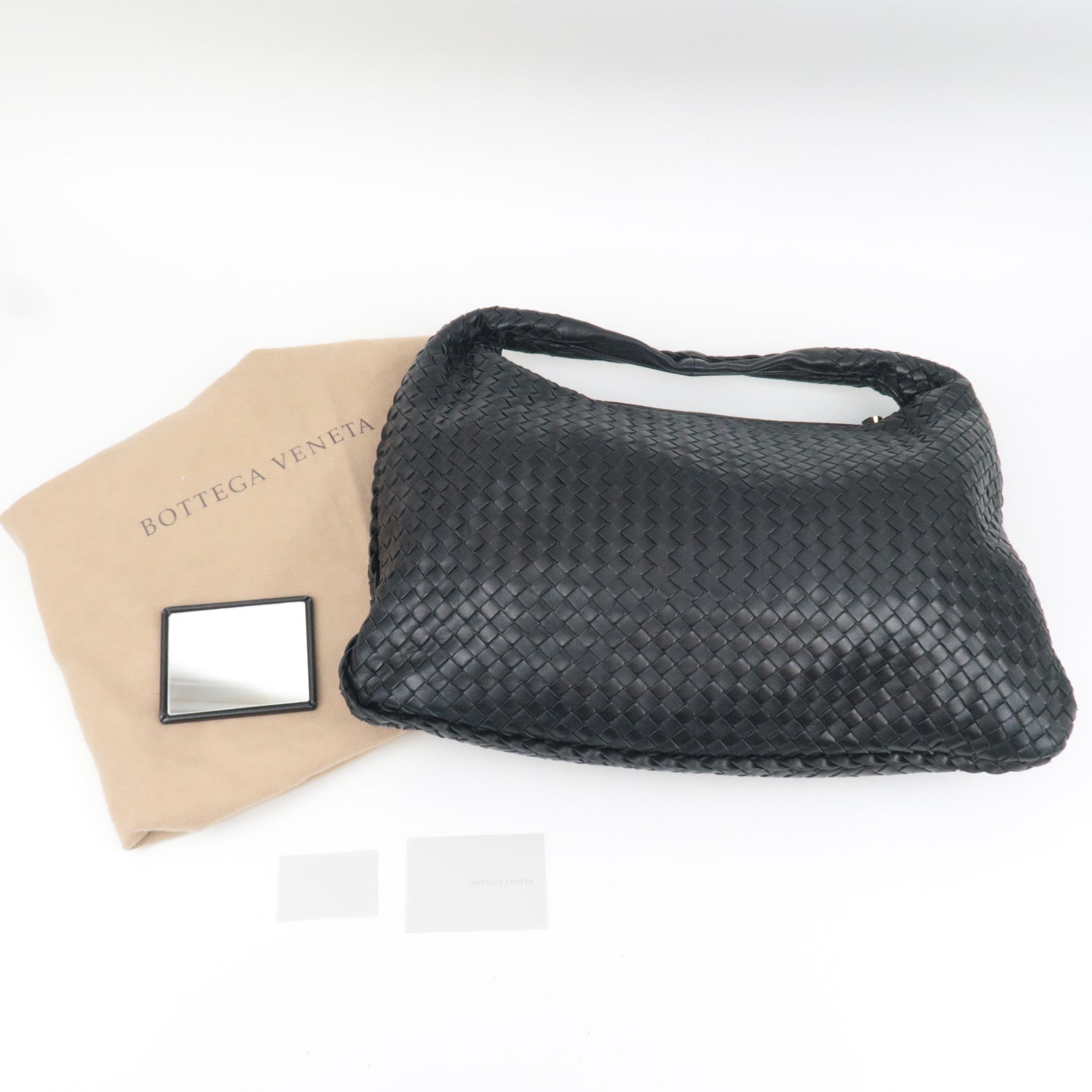 BOTTEGA VENETA Intrecciato Hobo Bag Leather Handbag Black 115654 *Mirror, Dust bag