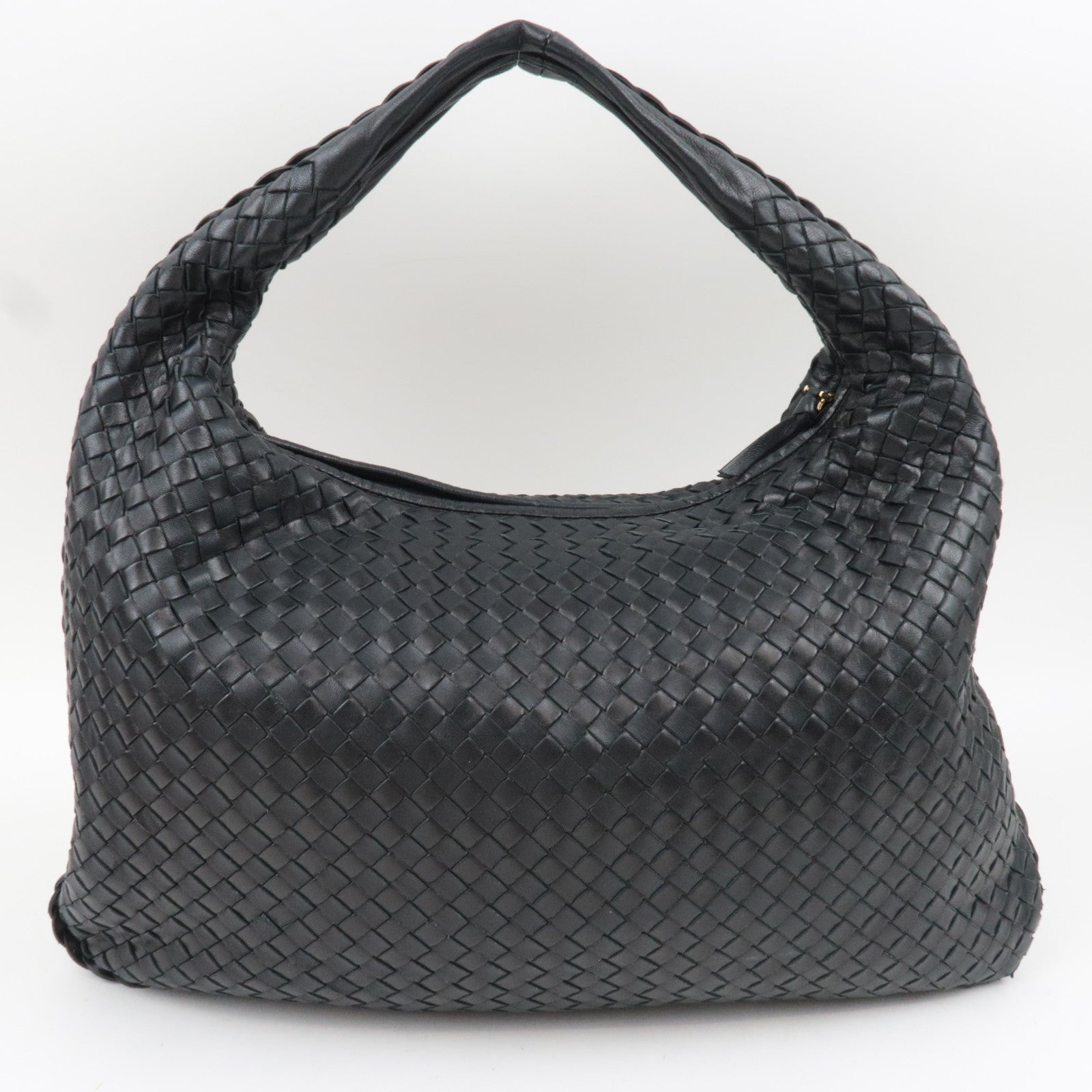 BOTTEGA VENETA Intrecciato Hobo Bag Leather Handbag Black 115654 *Mirror, Dust bag