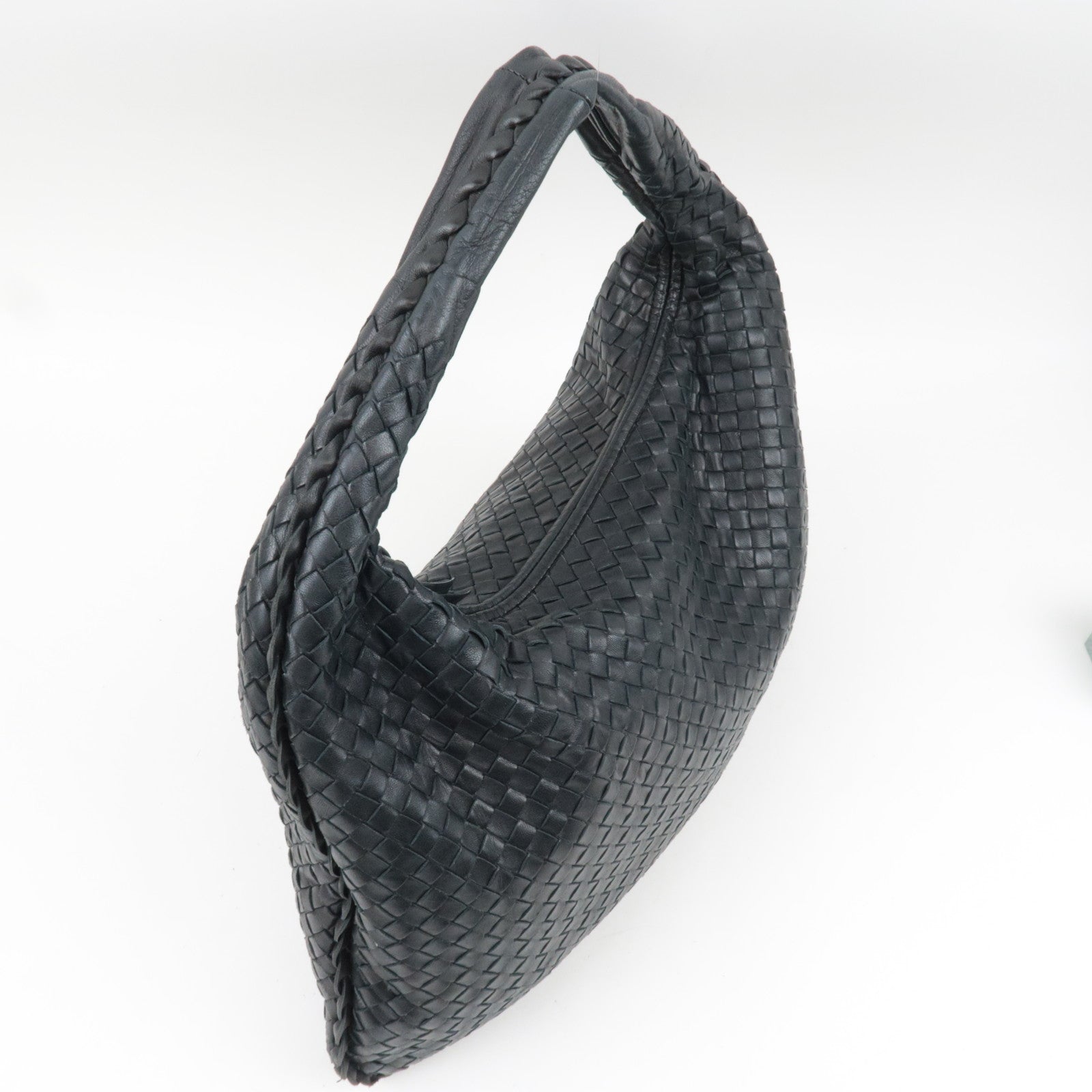 BOTTEGA VENETA Intrecciato Hobo Bag Leather Handbag Black 115654 *Mirror, Dust bag