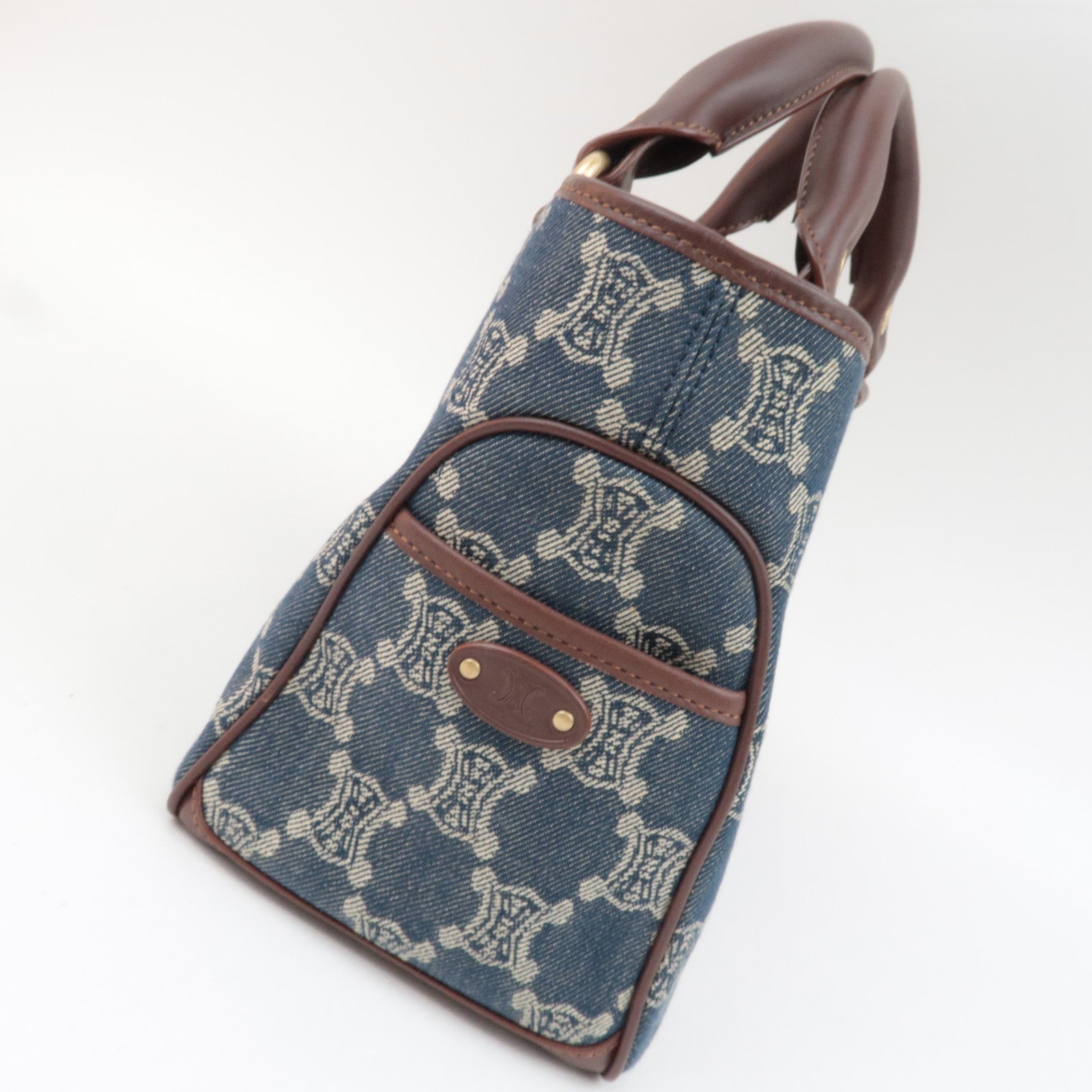 CELINE Paris Macadam Boogie Bag Denim Leather Handbag Navy Brown