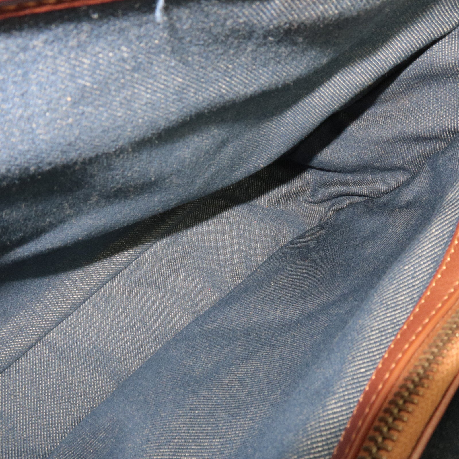 CELINE Paris Macadam Boogie Bag Denim Leather Handbag Navy Brown