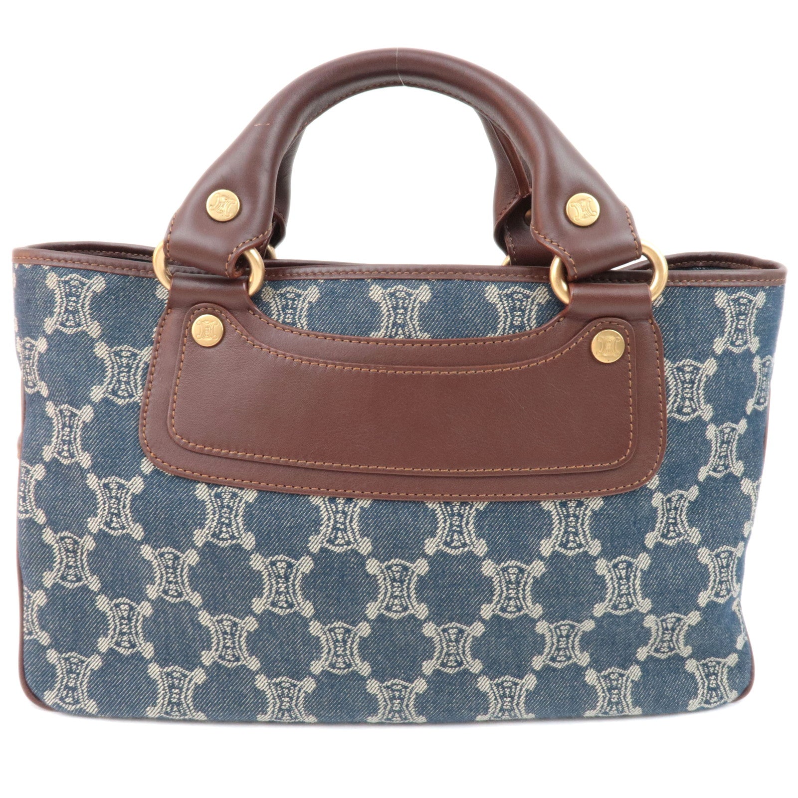 CELINE Paris Macadam Boogie Bag Denim Leather Handbag Navy Brown84292