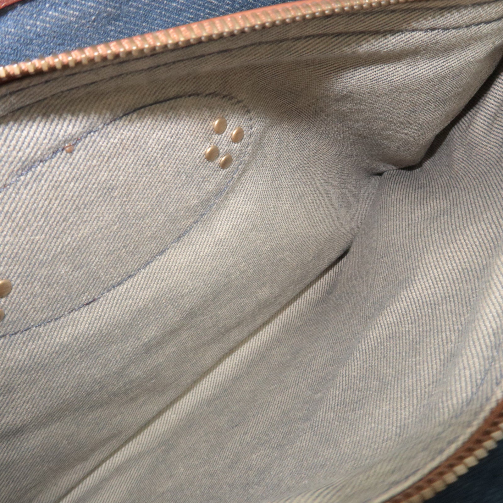 CELINE Paris Macadam Boogie Bag Denim Leather Handbag Navy Brown