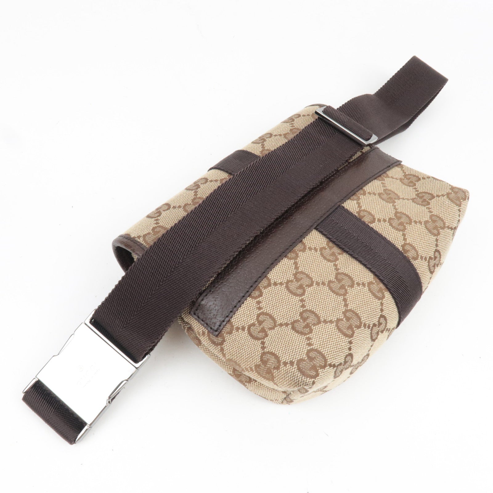 GUCCI Waist Bag GG Canvas Leather Beige Brown 131236