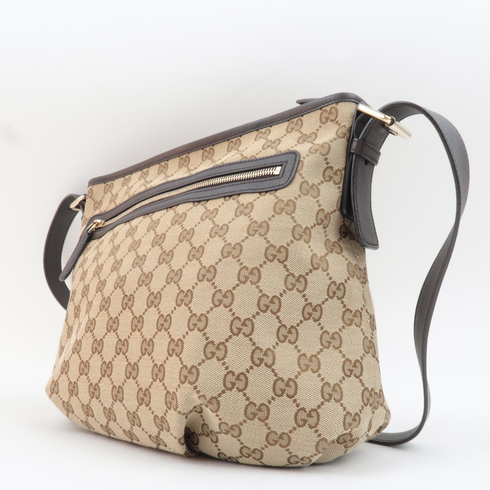 GUCCI GG Canvas Leather Shoulder Bag Beige Brown 388930