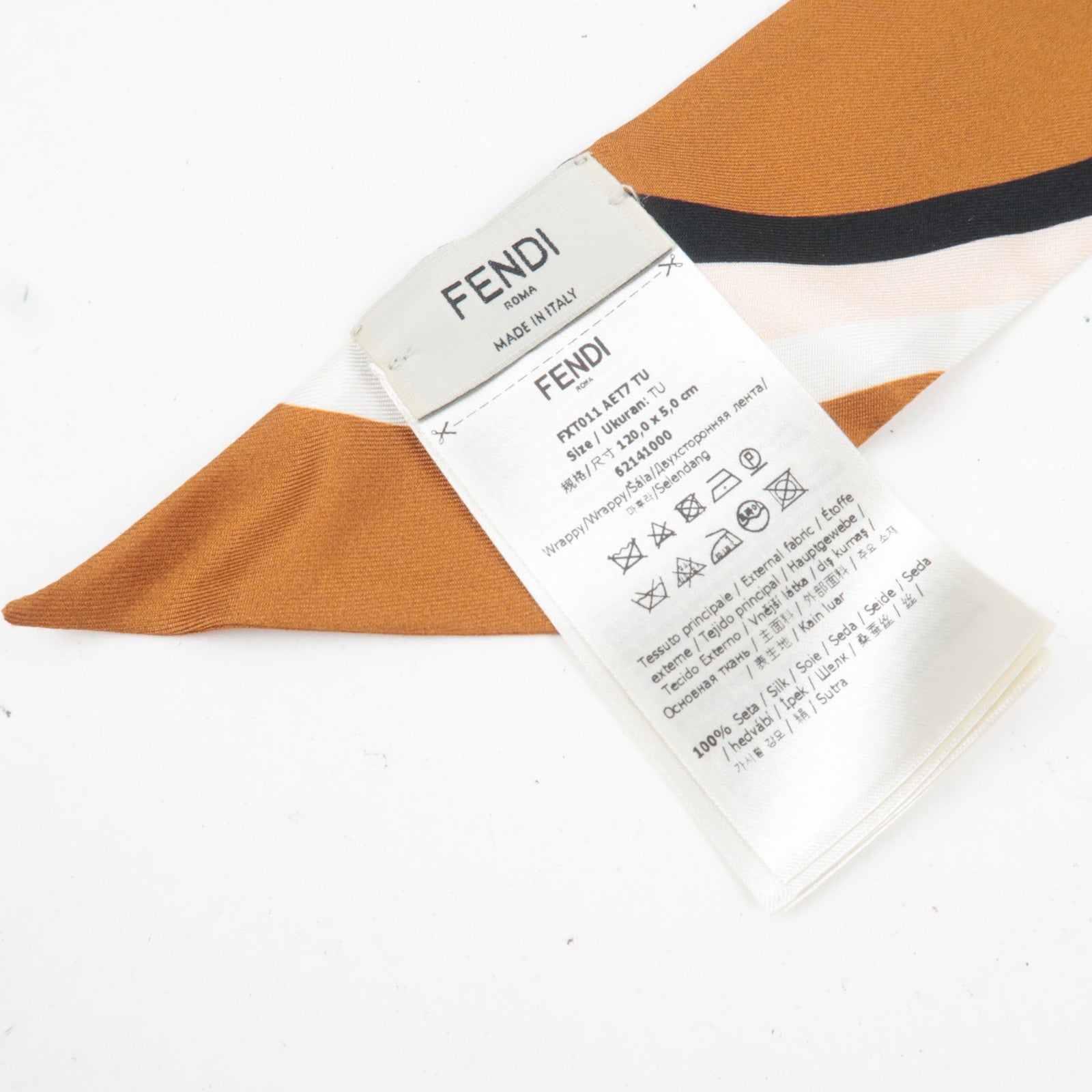 FENDI Wrappy Bandeau Stripe Scarf 100% Silk Pink Black Brown *Box