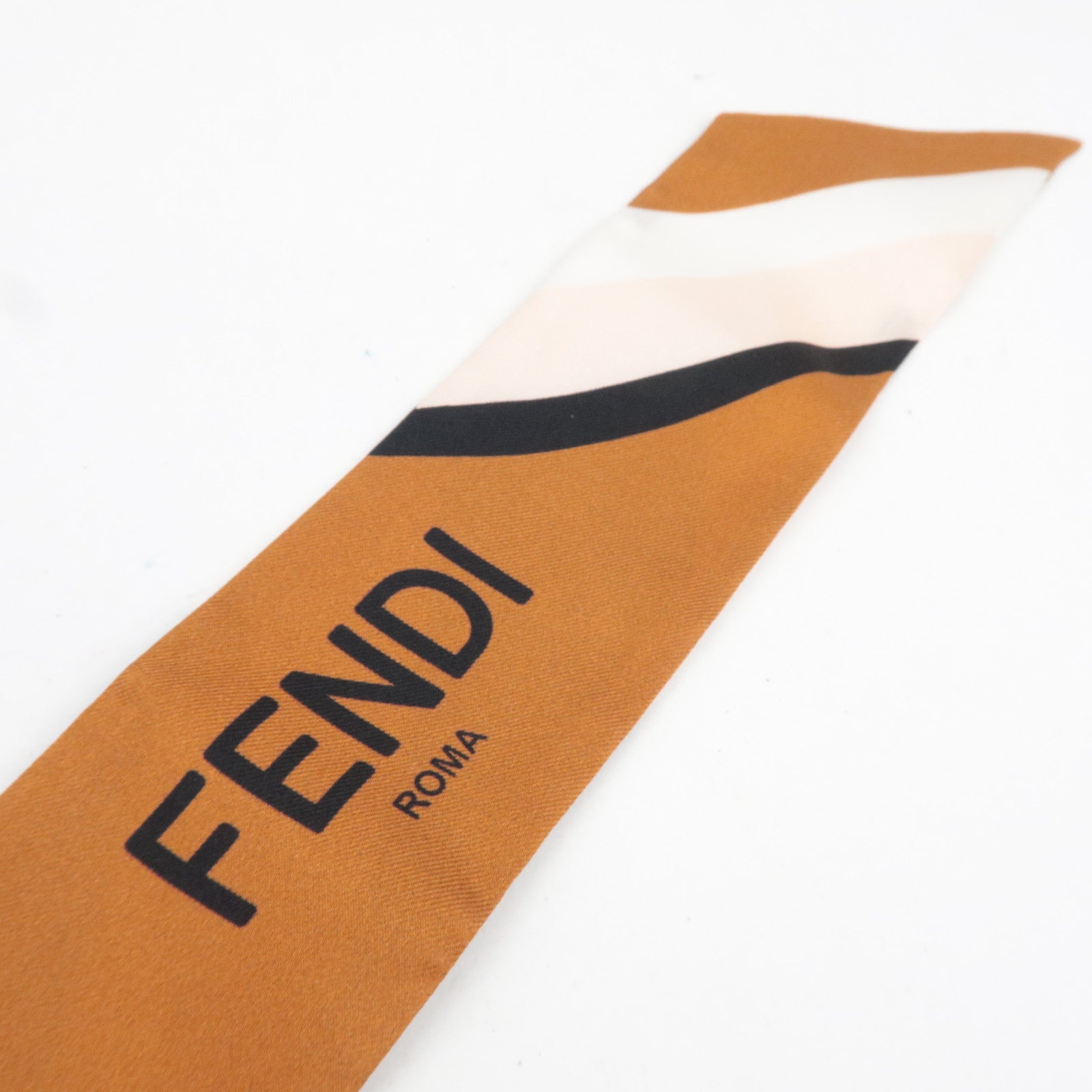 FENDI Wrappy Bandeau Stripe Scarf 100% Silk Pink Black Brown *Box