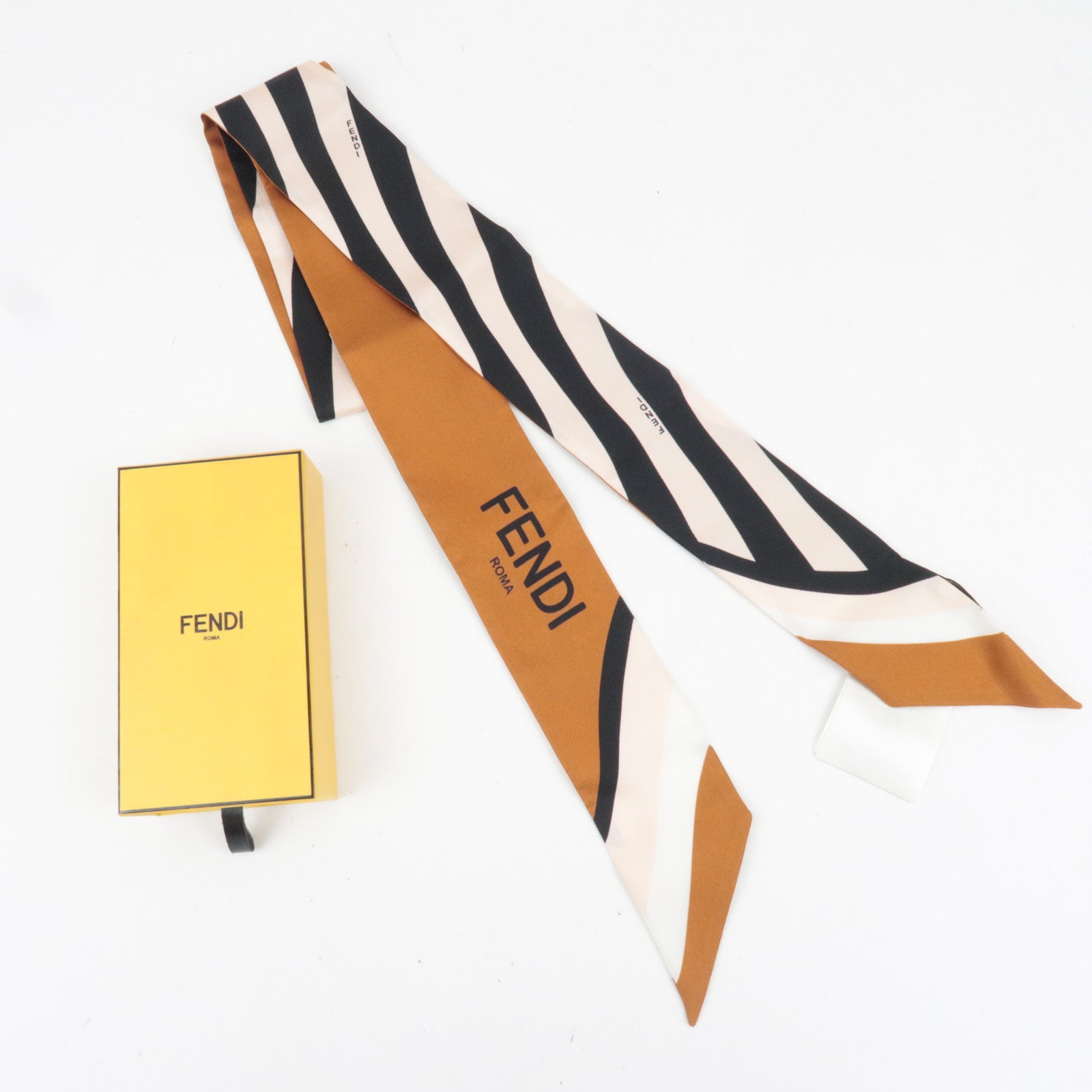 FENDI Wrappy Bandeau Stripe Scarf 100% Silk Pink Black Brown *Box