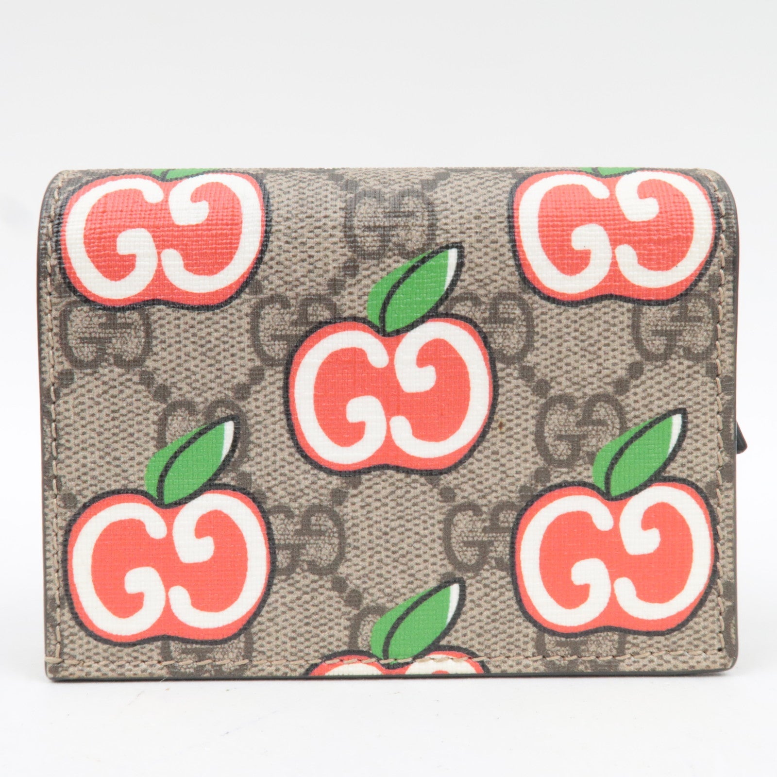 GUCCI GG Apple Bifold Wallet GG Supreme Beige Red 624641