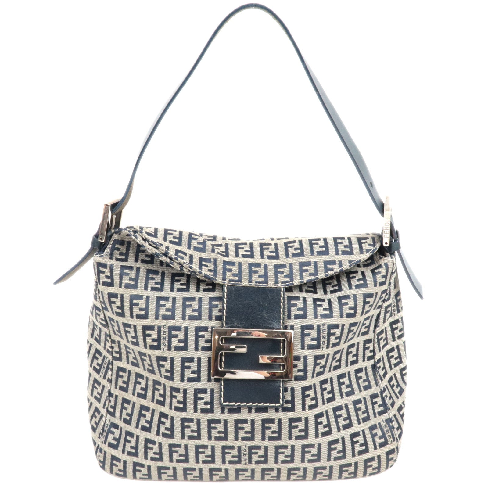 FENDI Zucchino Shoulder Bag Canvas Leather Navy 2642684310