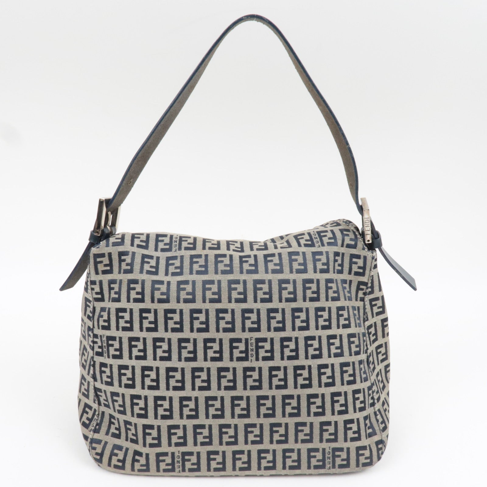 FENDI Zucchino Shoulder Bag Canvas Leather Navy 26426