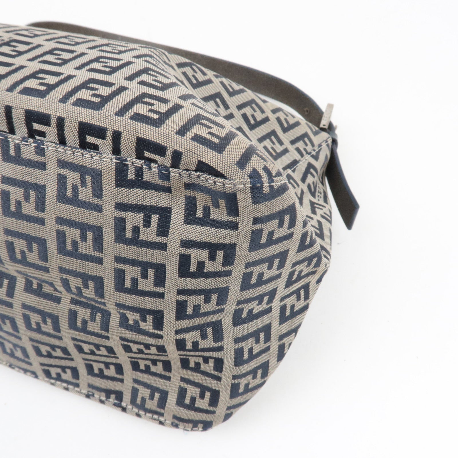 FENDI Zucchino Shoulder Bag Canvas Leather Navy 26426