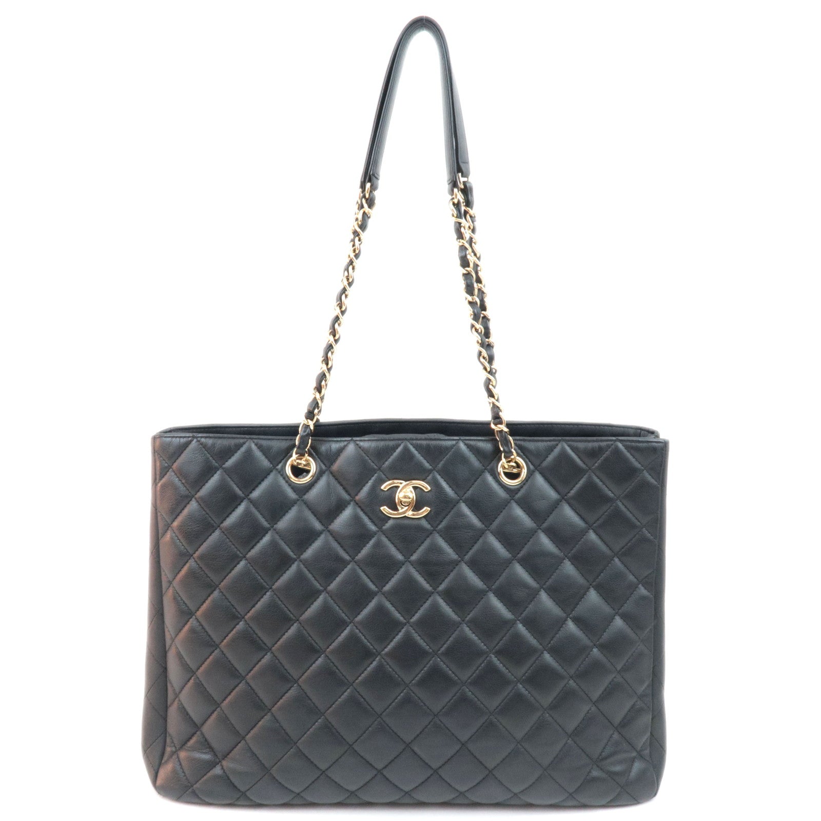 CHANEL Matelasse Chain Tote Bag Lambskin Black Gold HDW 23414323 *Dust bag, G card84333
