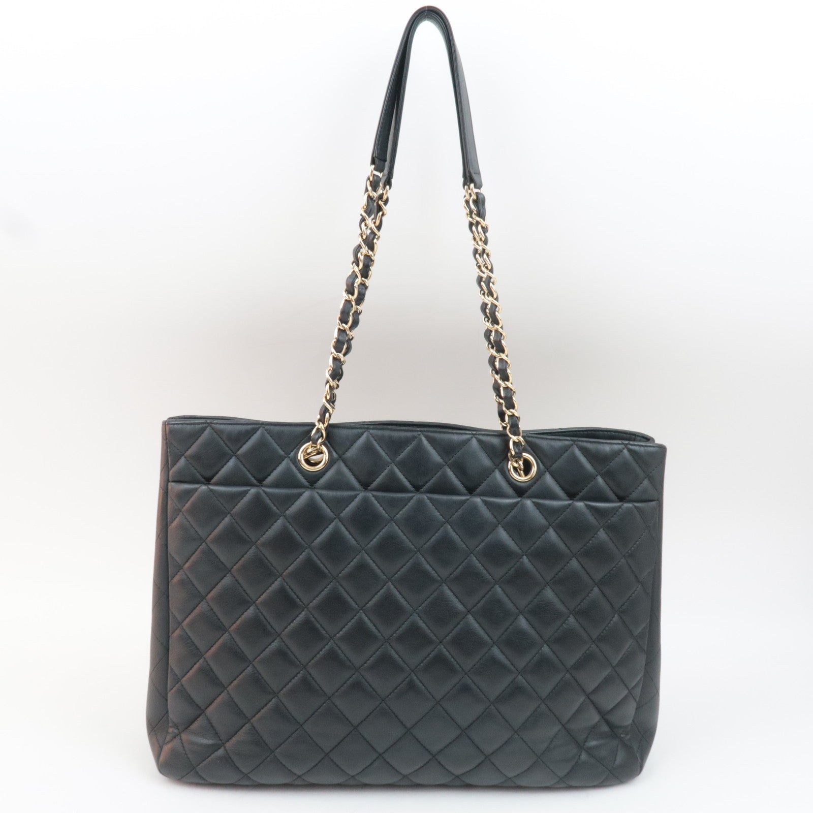 CHANEL Matelasse Chain Tote Bag Lambskin Black Gold HDW 23414323 *Dust bag, G card