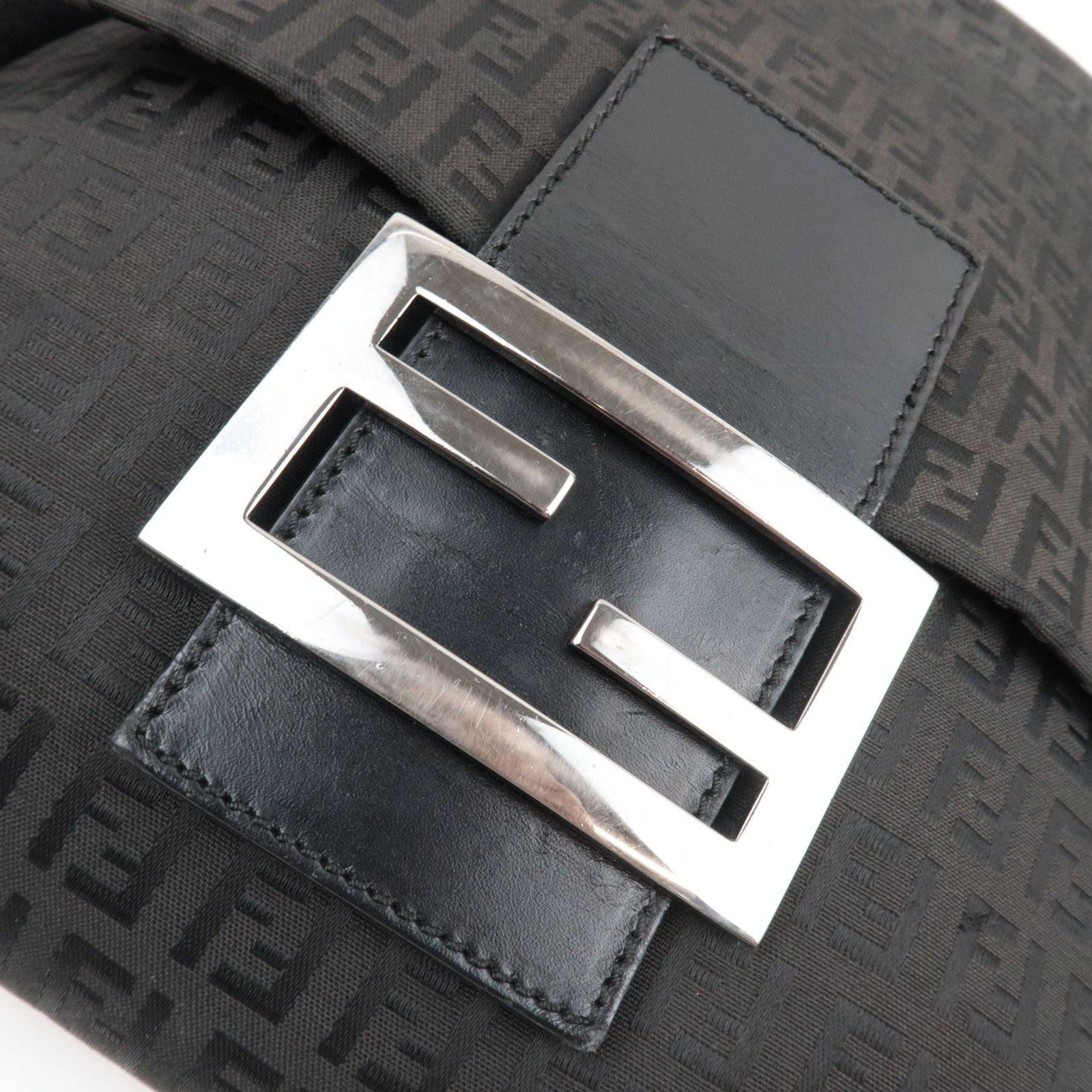 FENDI Zucchino Shoulder Bag Canvas Leather Black 8BT127