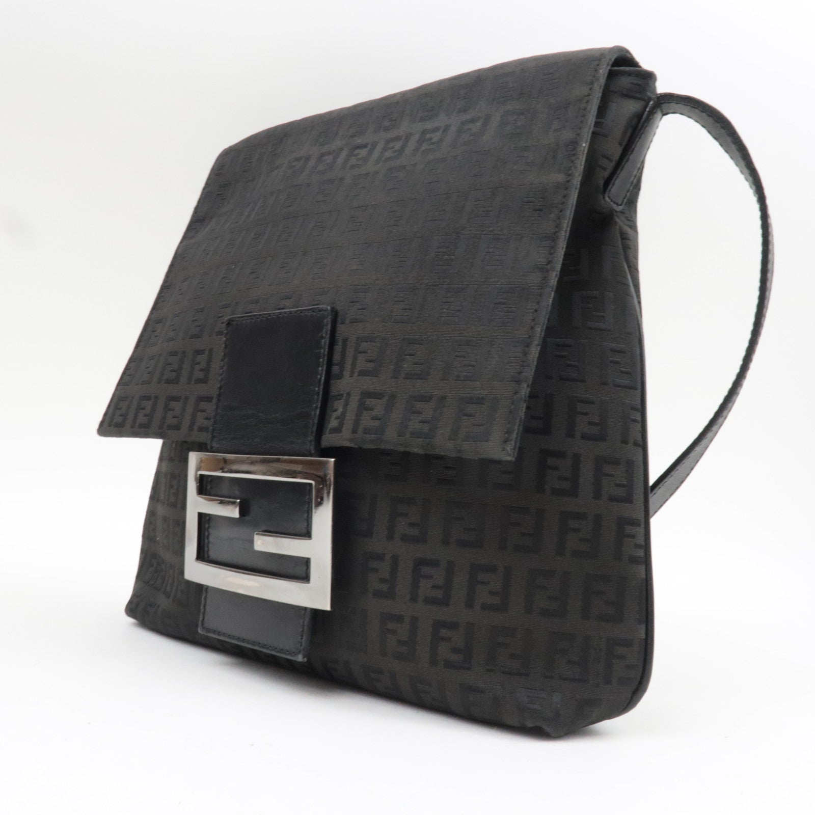FENDI Zucchino Shoulder Bag Canvas Leather Black 8BT127