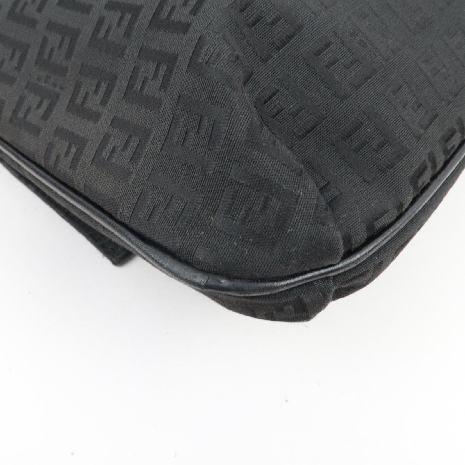 FENDI Zucchino Shoulder Bag Canvas Leather Black 8BT127