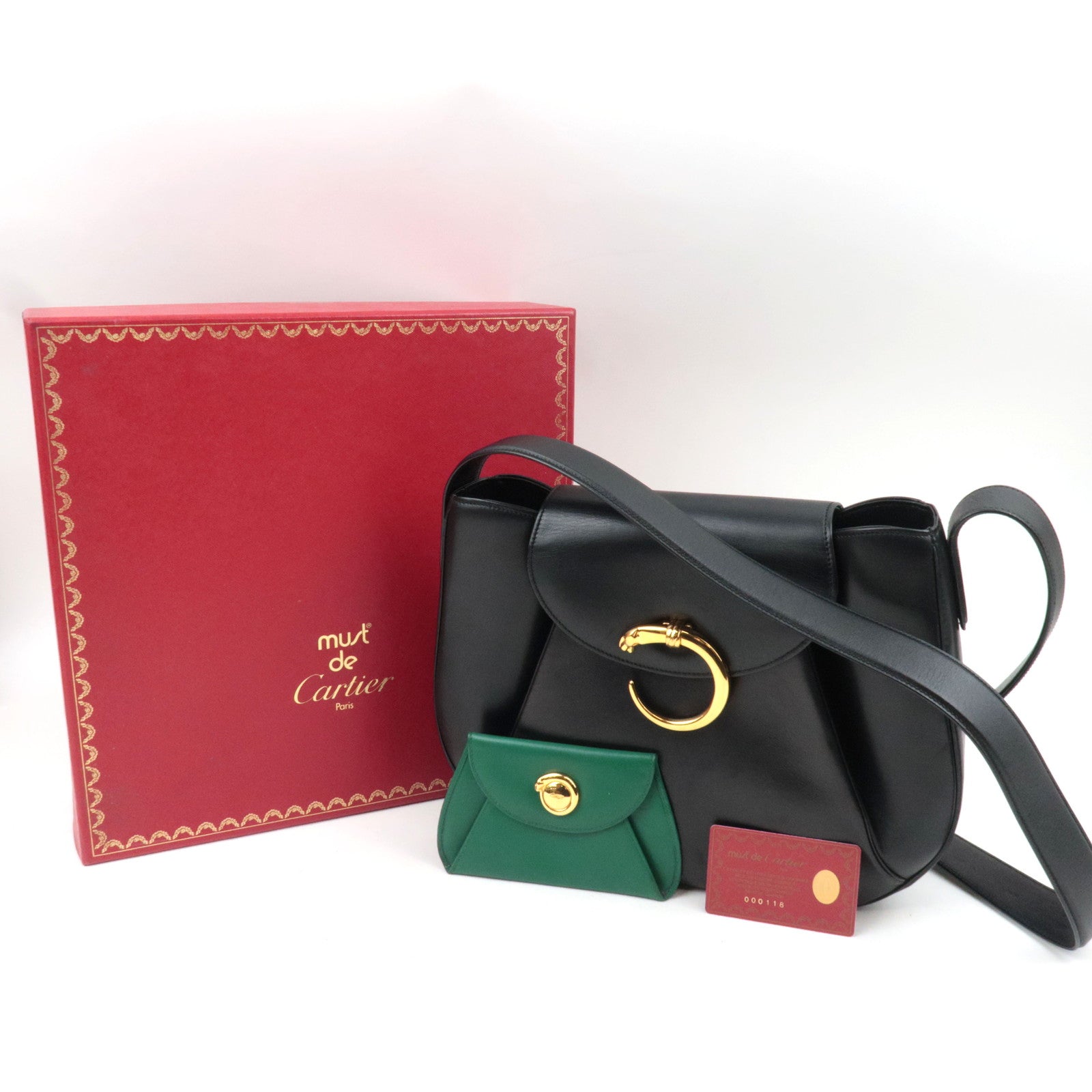 Cartier Panthere Leather Shoulder Bag Black *Box, Pouch, G card