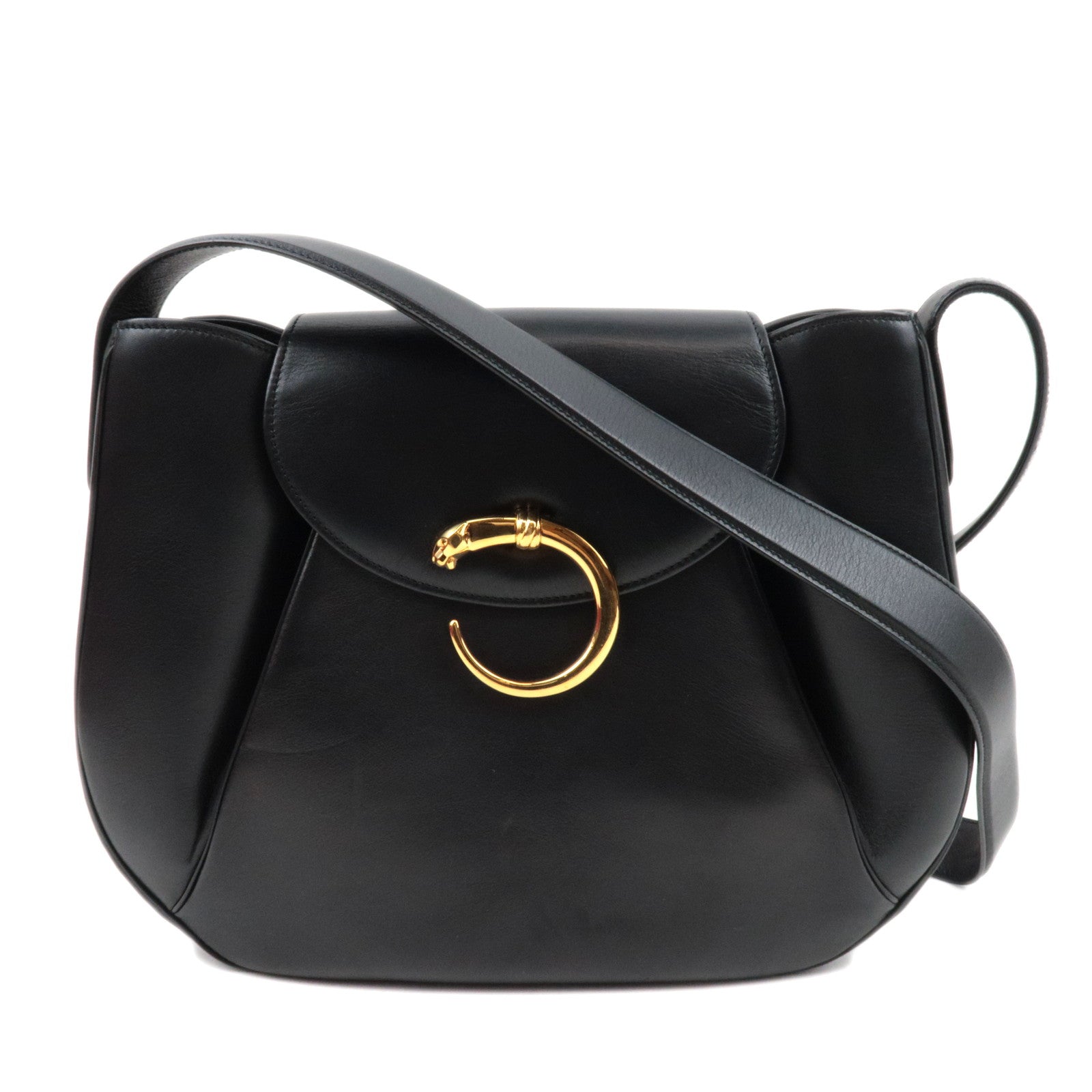 Cartier Panthere Leather Shoulder Bag Black *Box, Pouch, G card84360