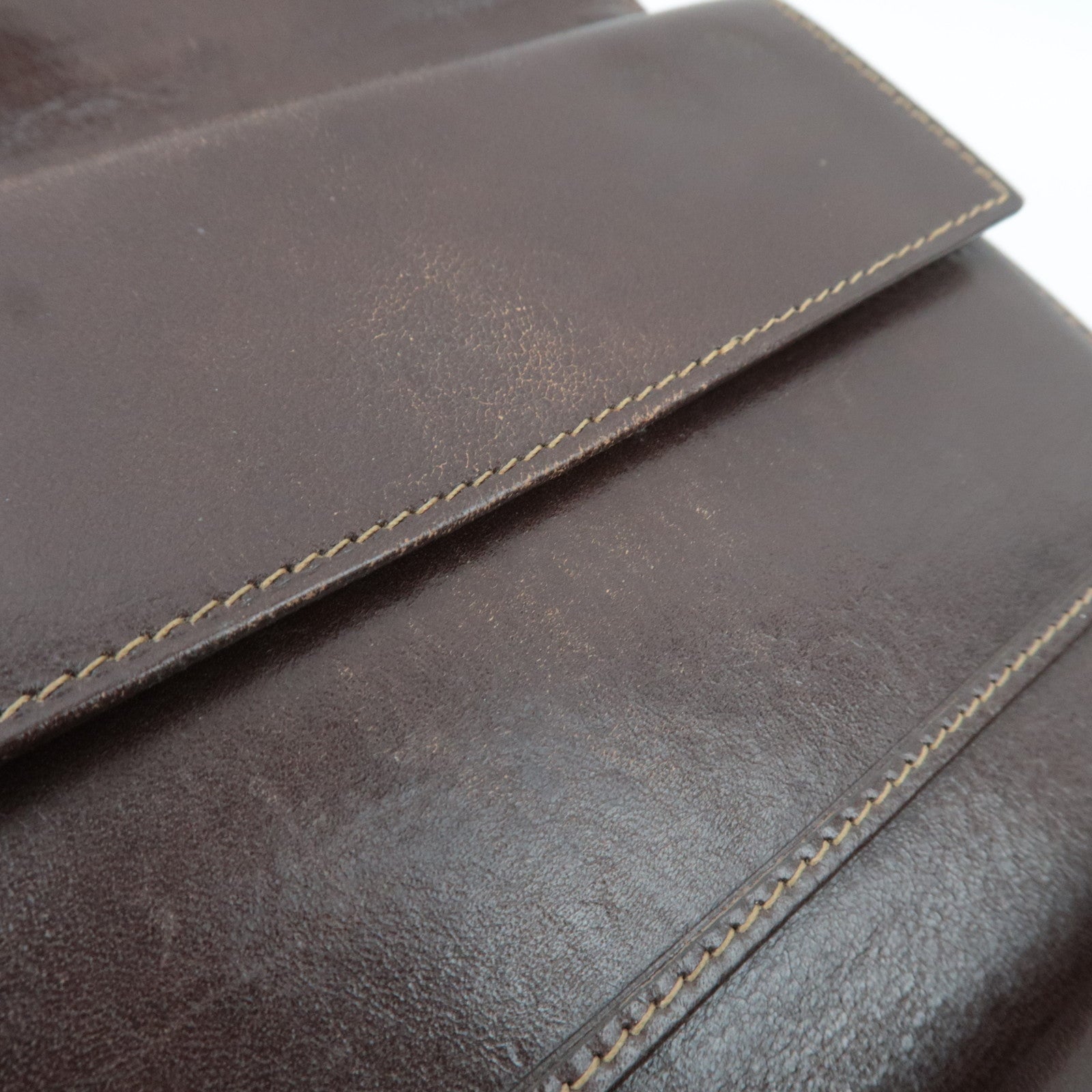 FENDI Zucca Canvas Leather Tri-Fold Wallet Brown Black 30858