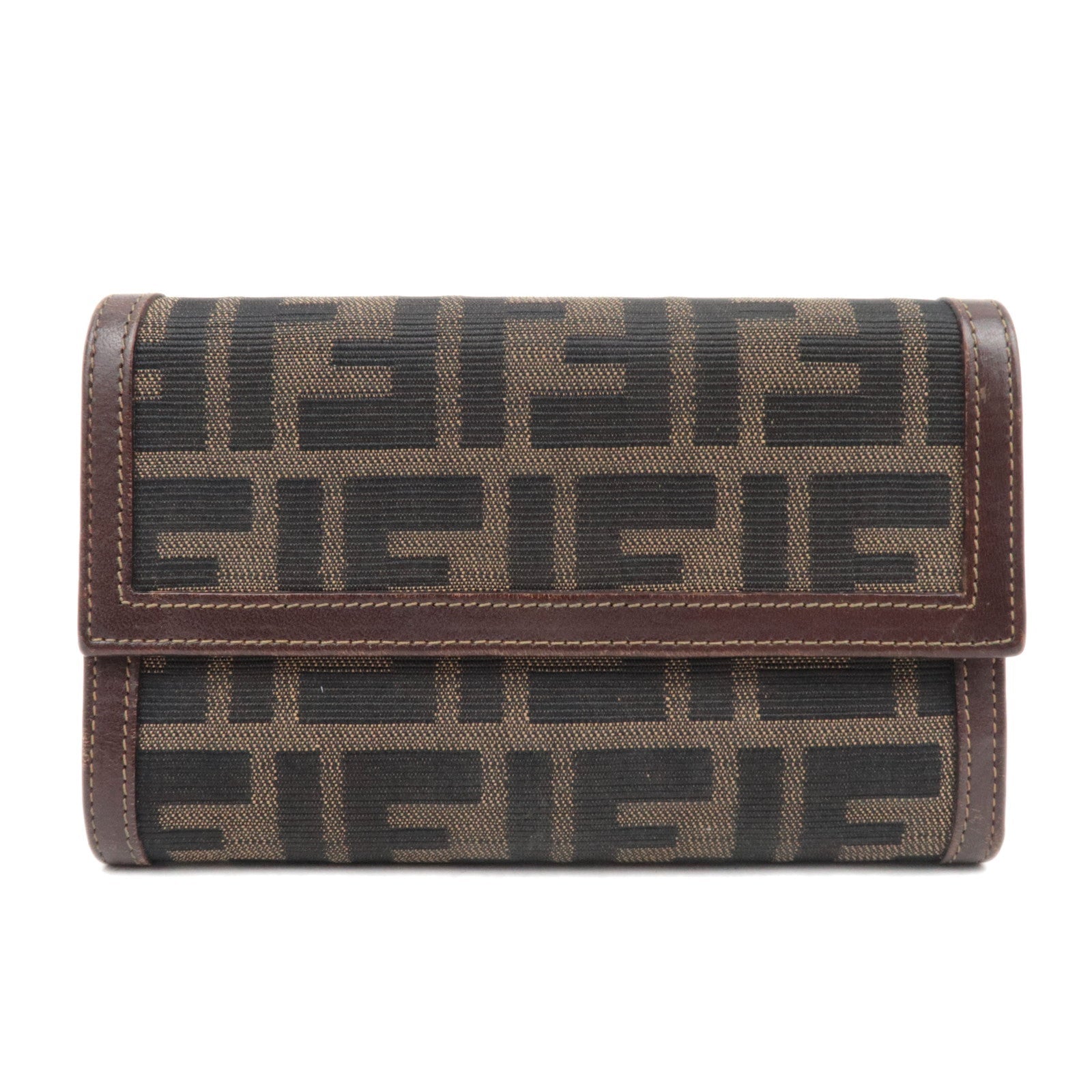 FENDI Zucca Canvas Leather Tri-Fold Wallet Brown Black 3085884388