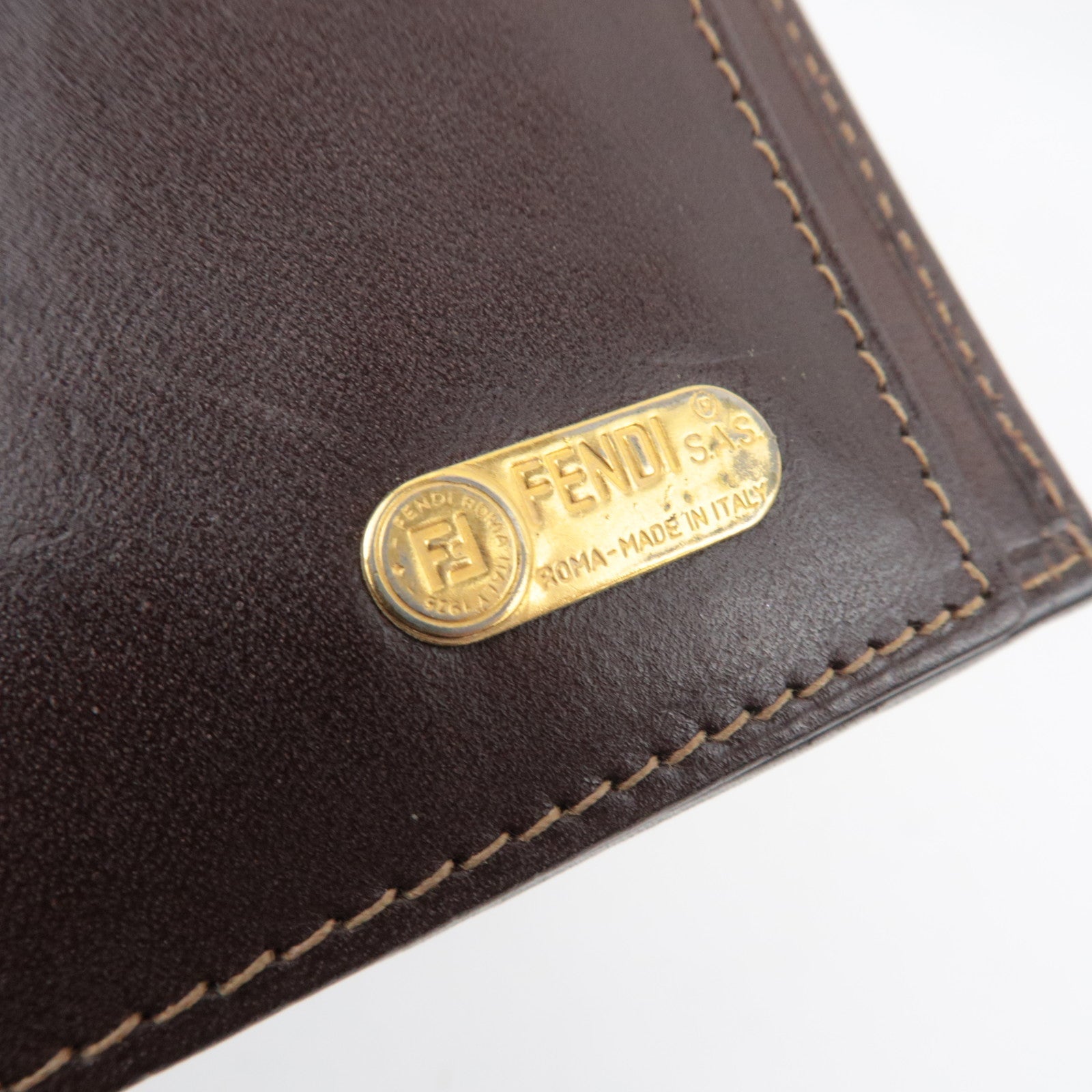 FENDI Zucca Canvas Leather Tri-Fold Wallet Brown Black 30858