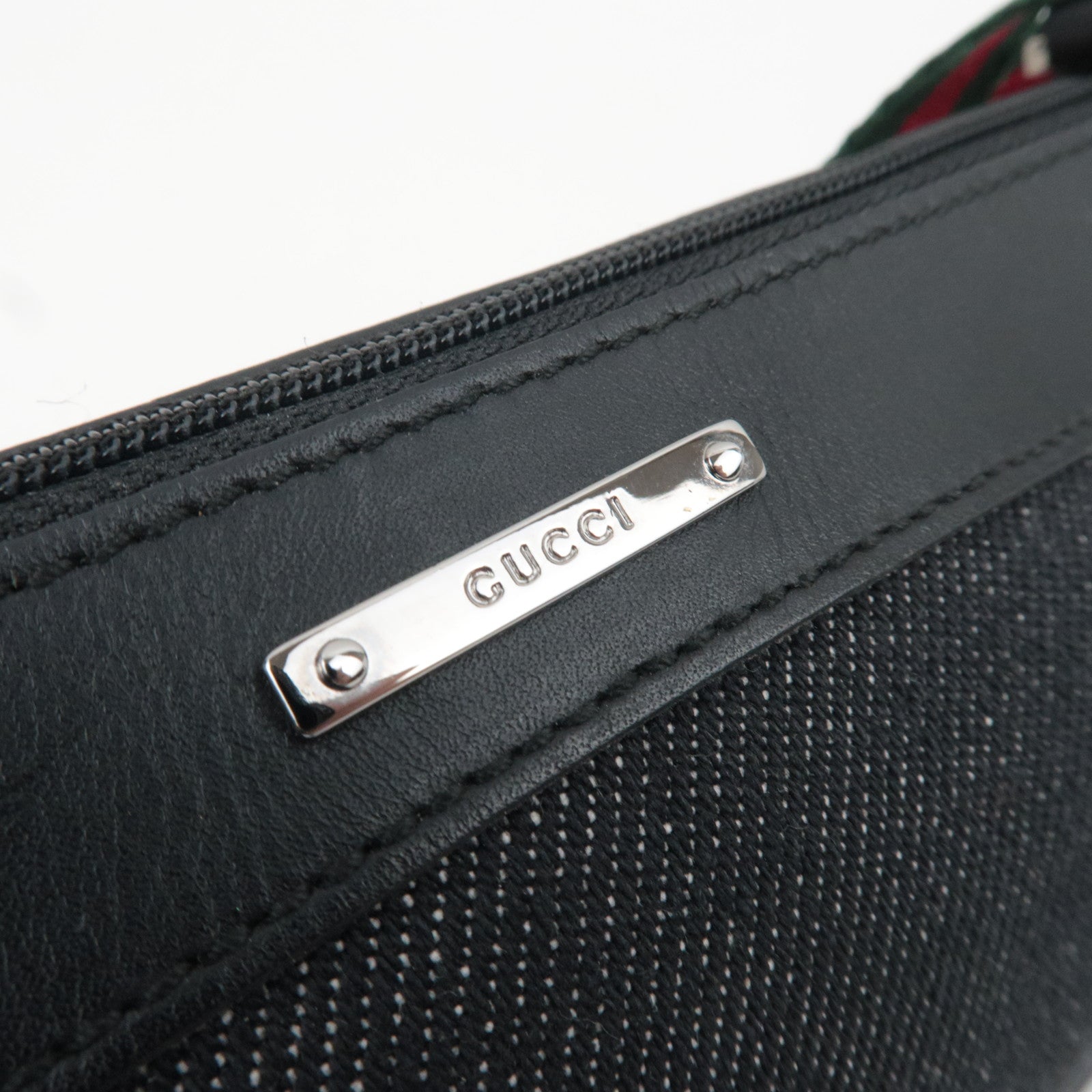 GUCCI Sherry Denim Leather Mini Handbag Black 92820