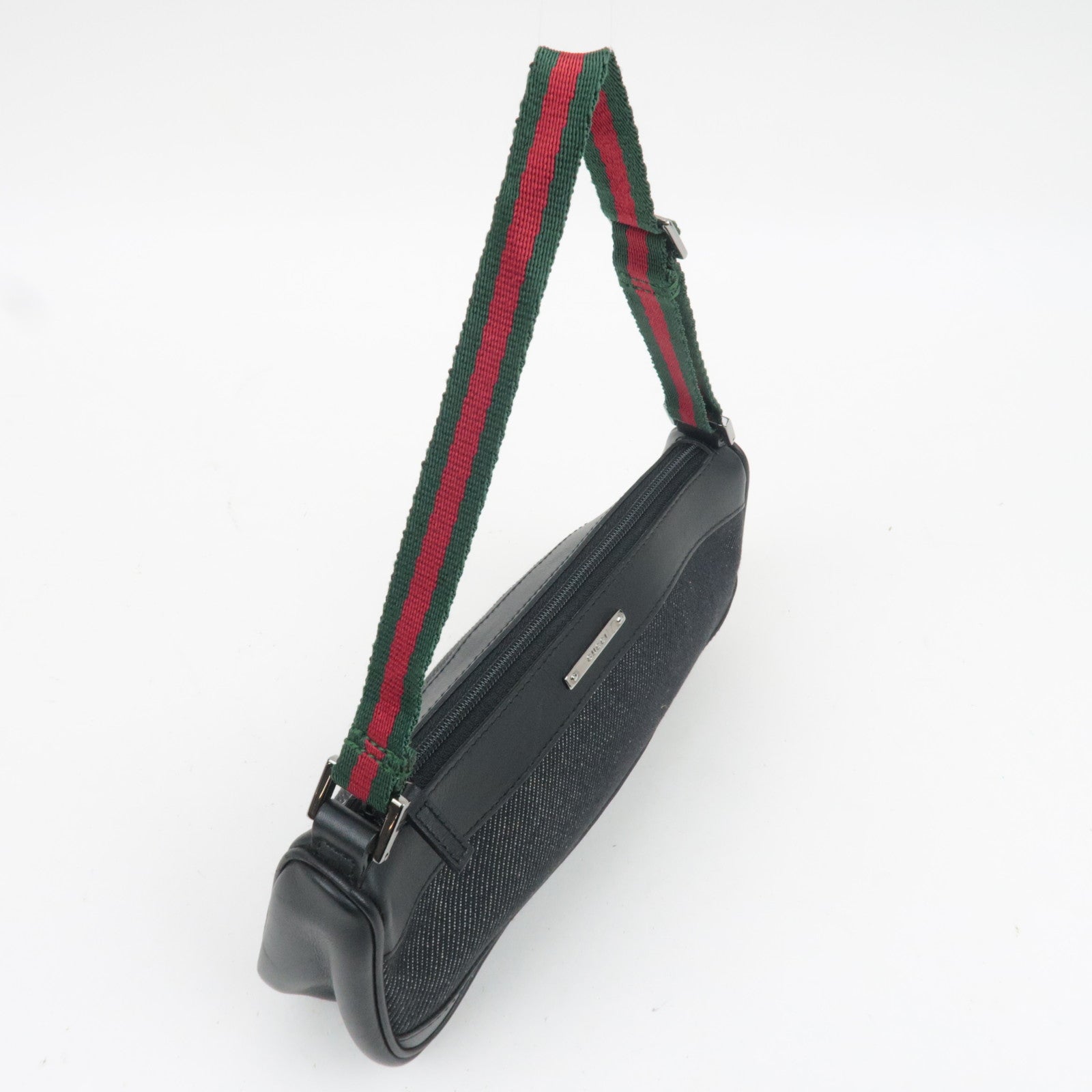 GUCCI Sherry Denim Leather Mini Handbag Black 92820