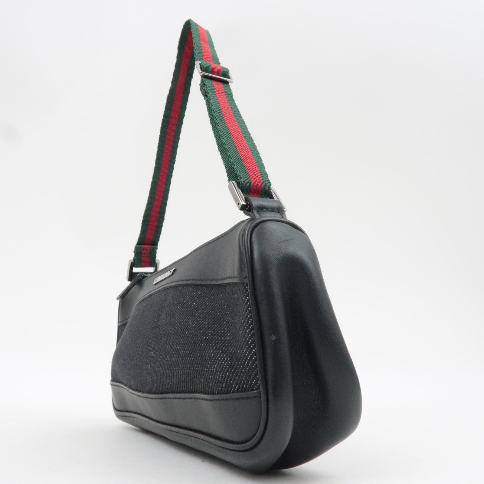 GUCCI Sherry Denim Leather Mini Handbag Black 92820