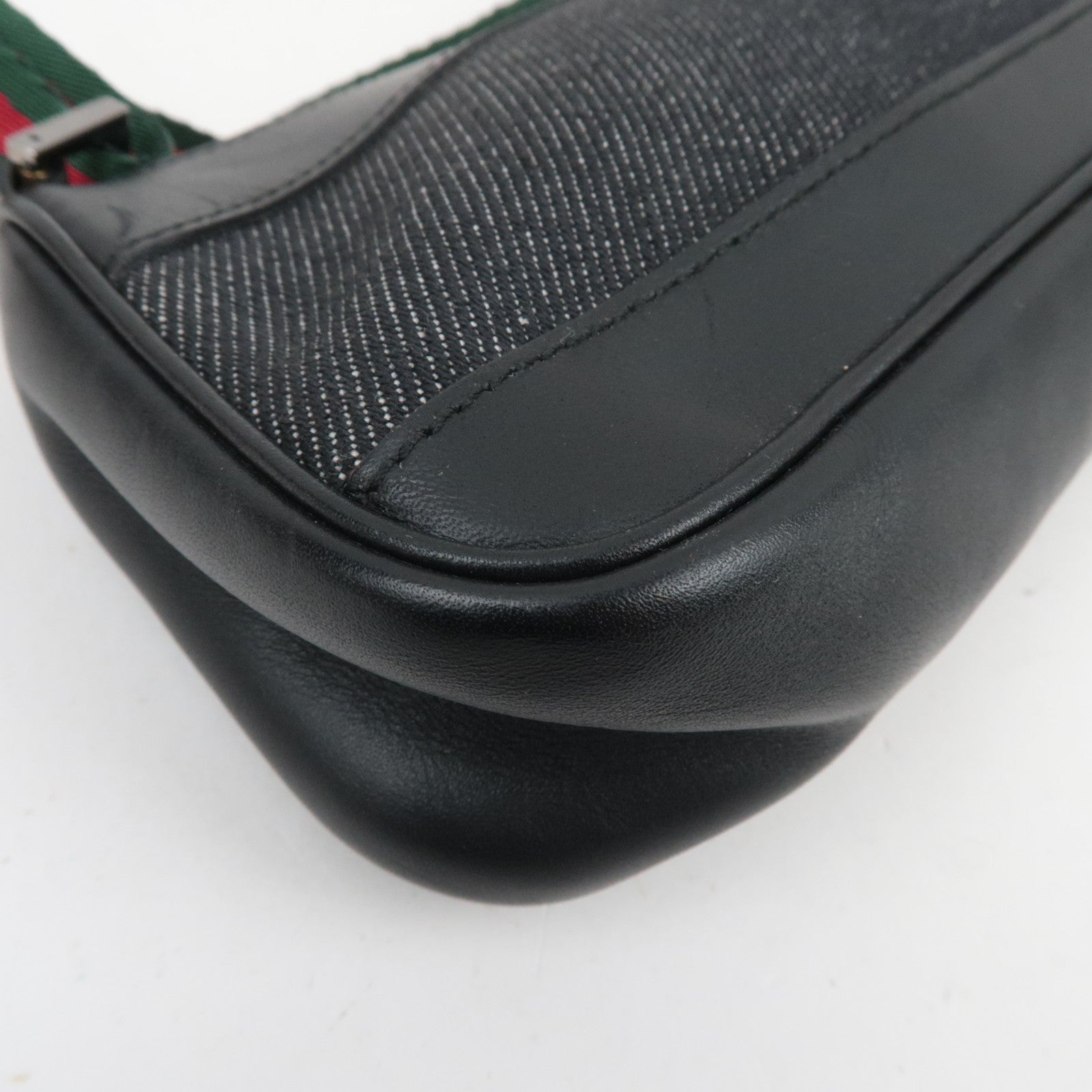 GUCCI Sherry Denim Leather Mini Handbag Black 92820