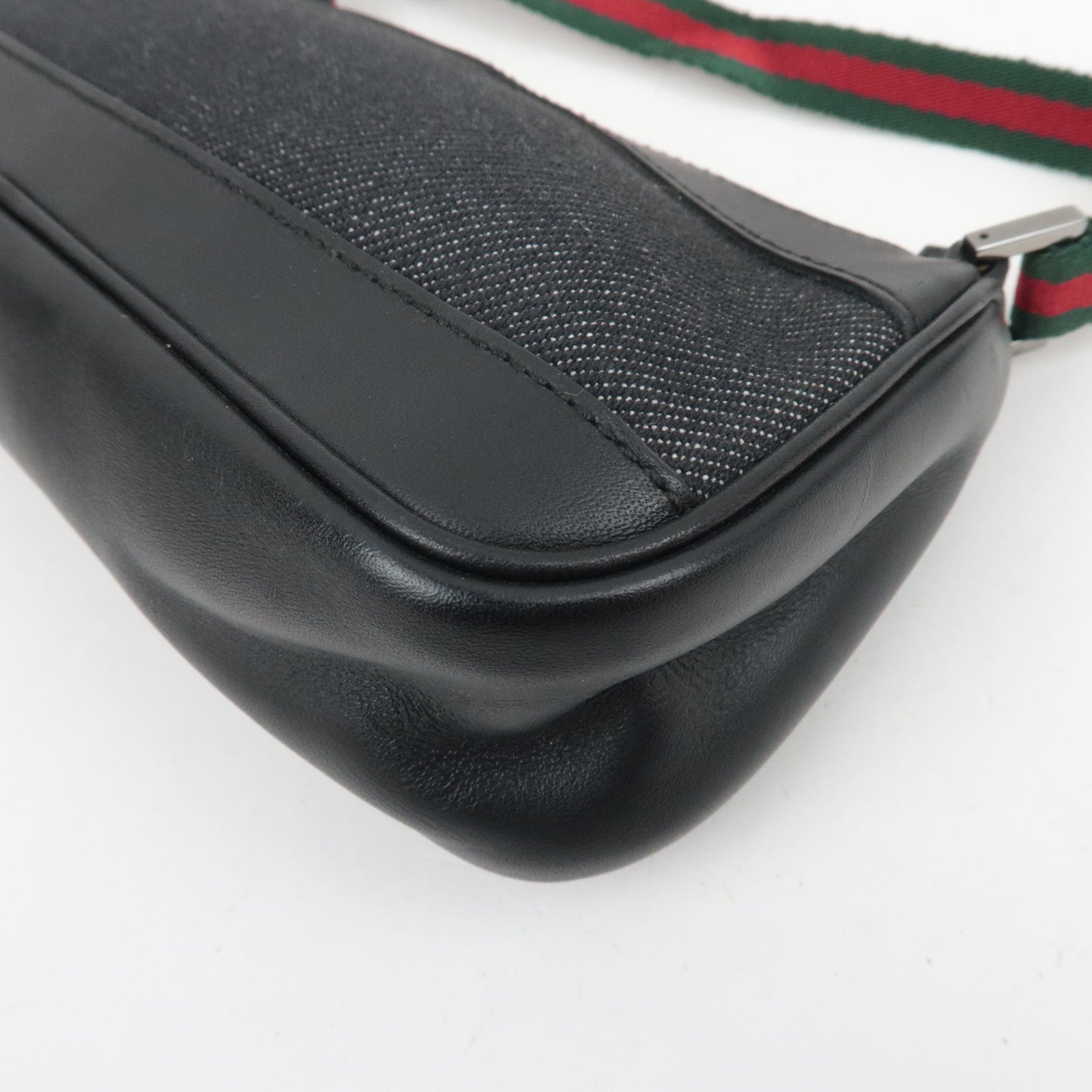 GUCCI Sherry Denim Leather Mini Handbag Black 92820