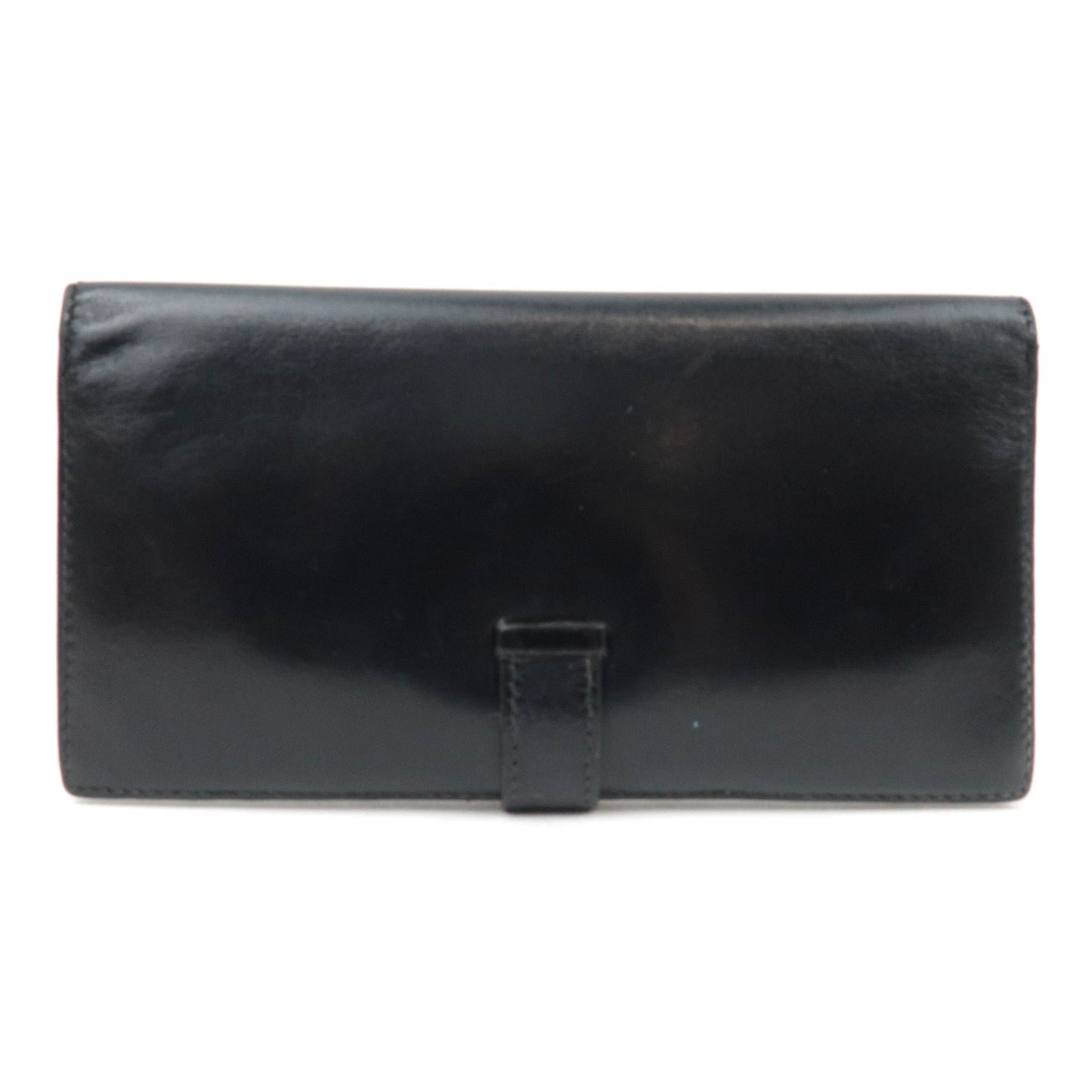 HERMES Bearn Long Wallet E Stamp (2001) Box Calf Black Gold HDW