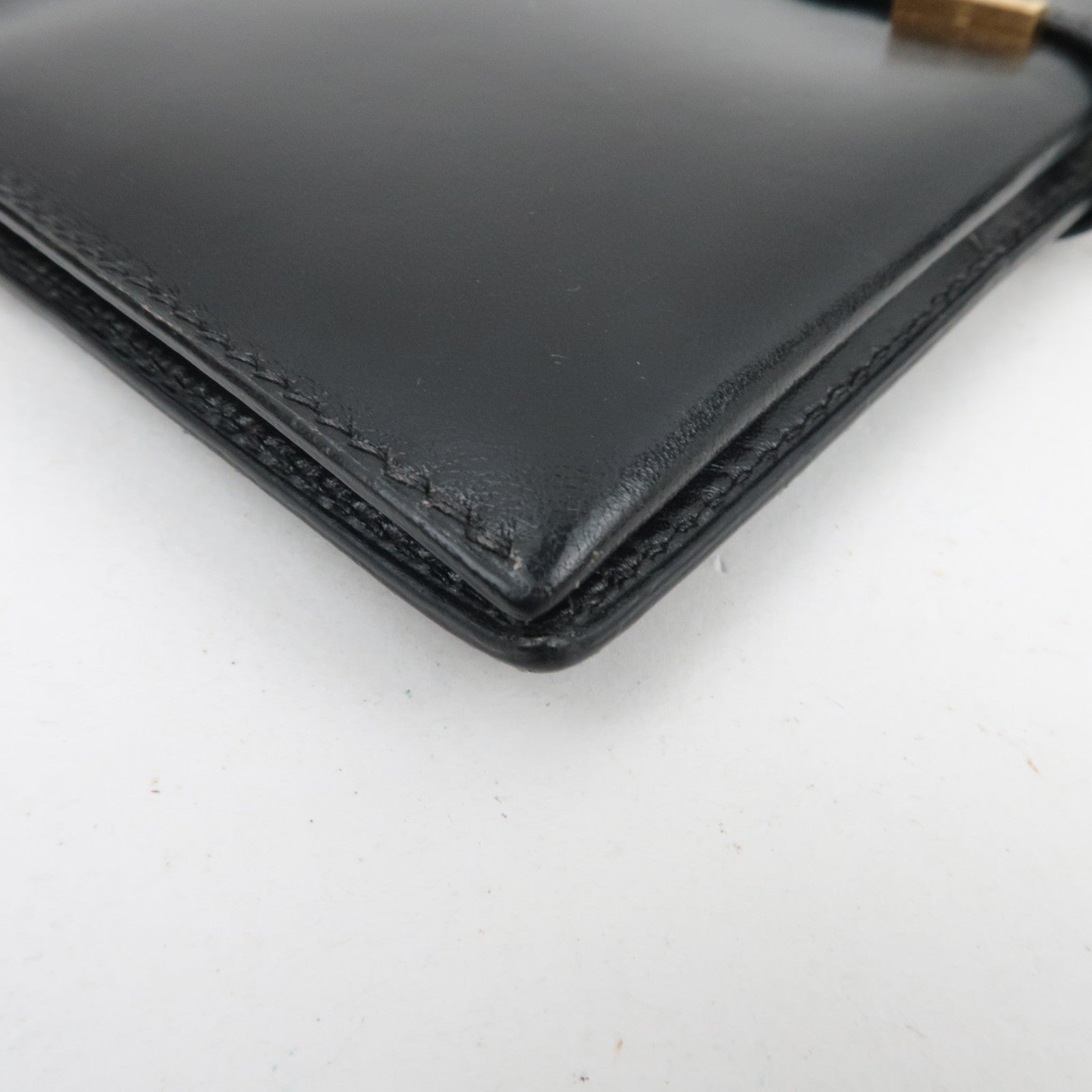 HERMES Bearn Long Wallet E Stamp (2001) Box Calf Black Gold HDW